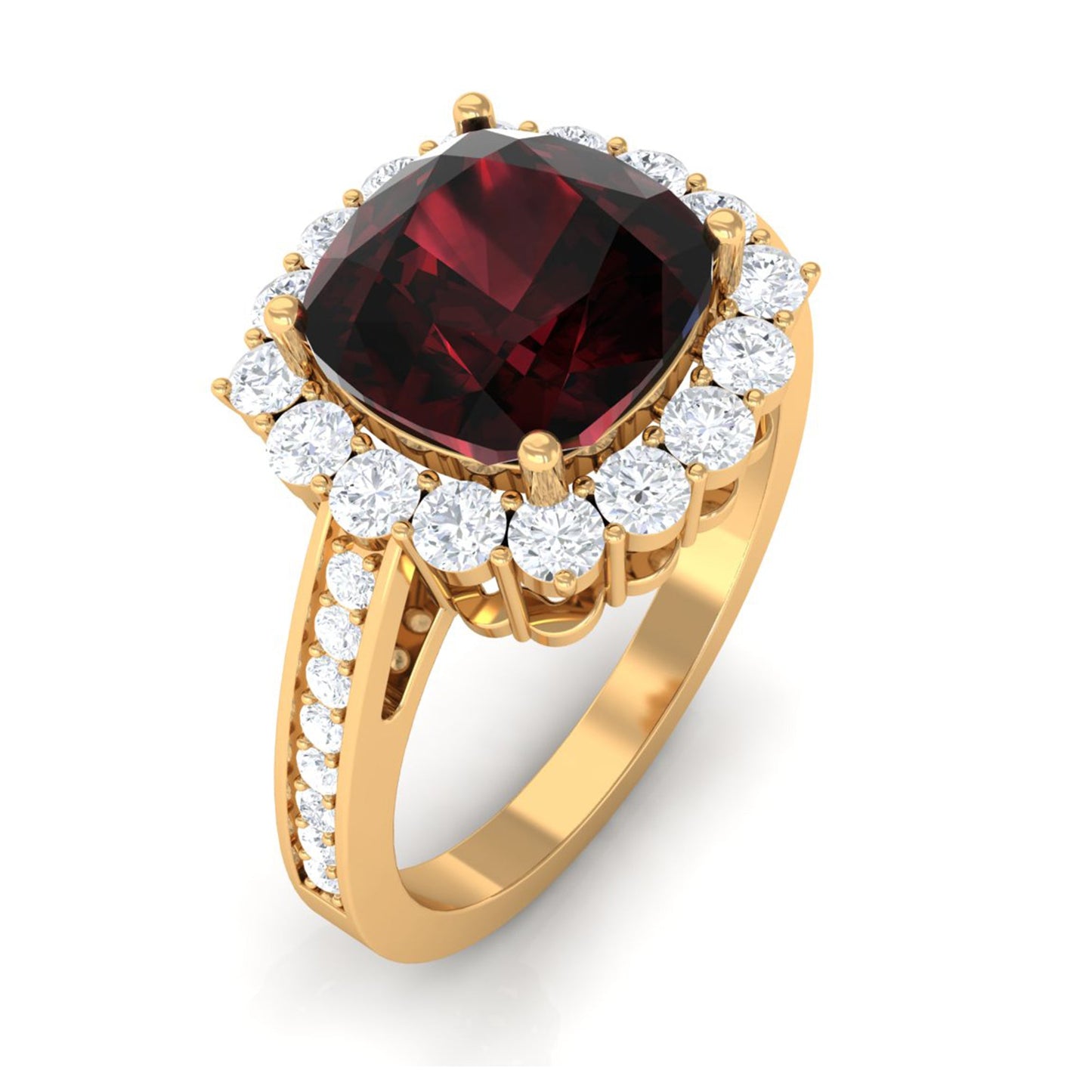 Real 3.2 Carat Garnet Cushion Cut Engagement Ring with Diamond Halo