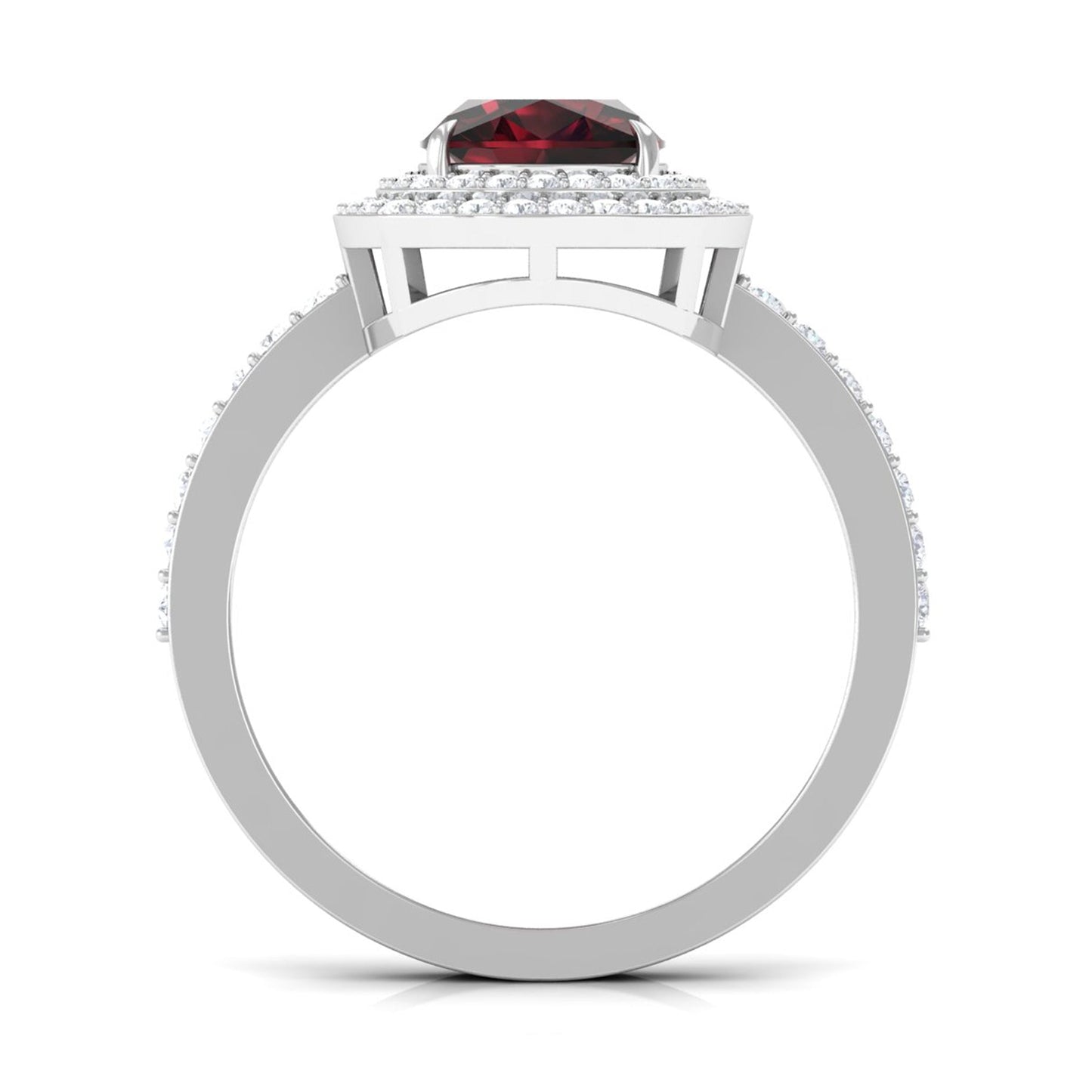 Natural 3.2 Carat Cushion Cut Garnet Diamond Double Halo Engagement Ring