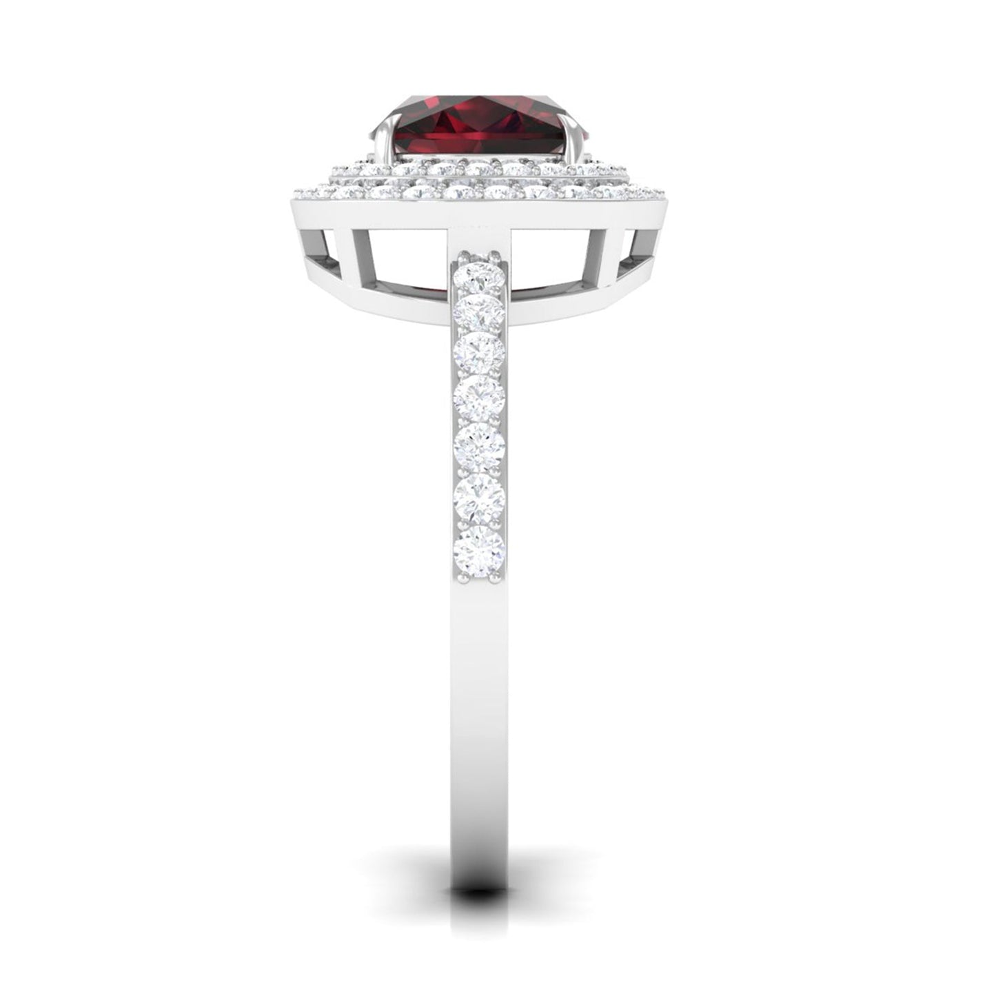 Natural 3.2 Carat Cushion Cut Garnet Diamond Double Halo Engagement Ring
