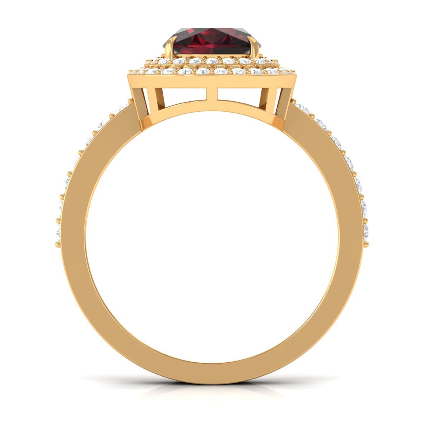 Natural 3.2 Carat Cushion Cut Garnet Diamond Double Halo Engagement Ring