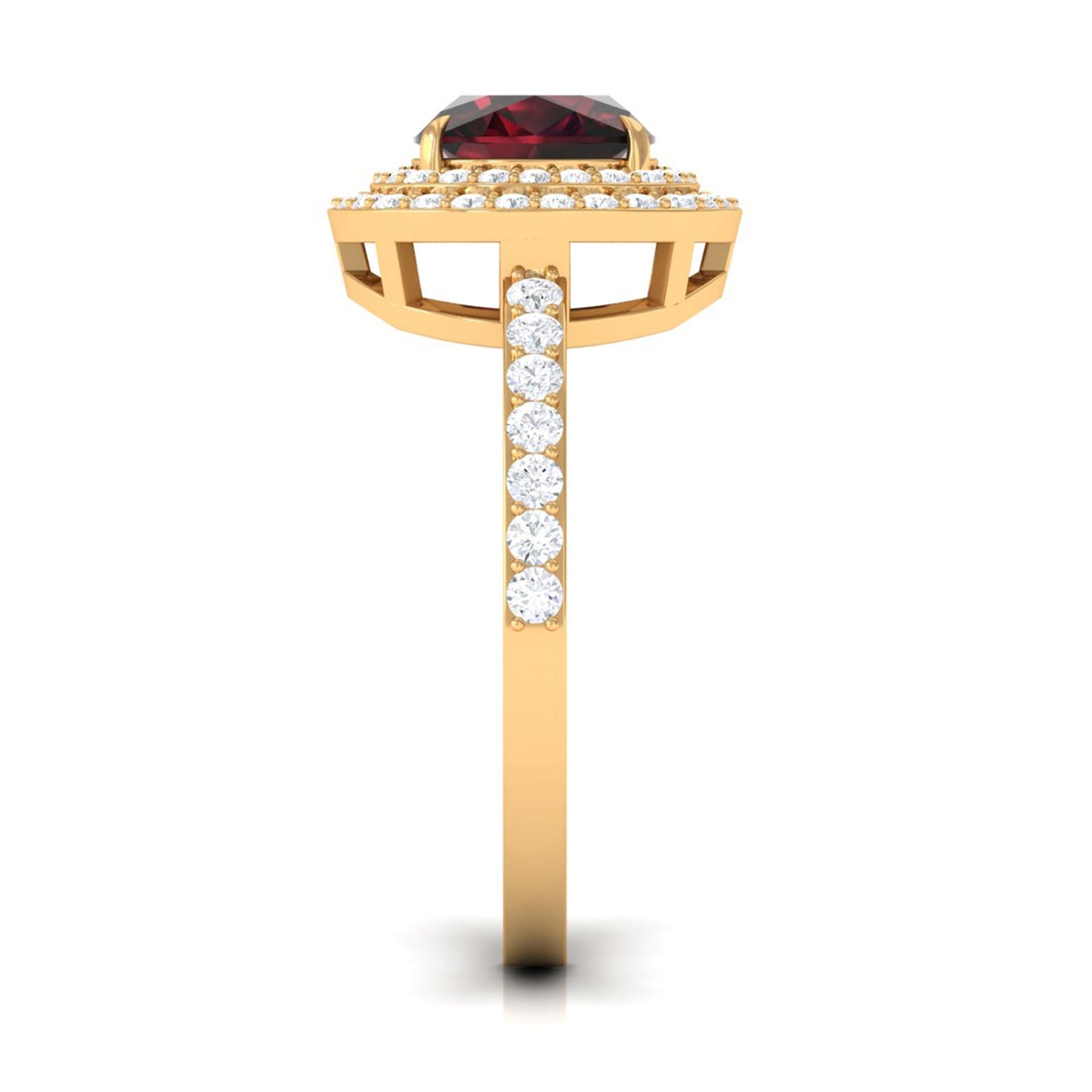 Natural 3.2 Carat Cushion Cut Garnet Diamond Double Halo Engagement Ring