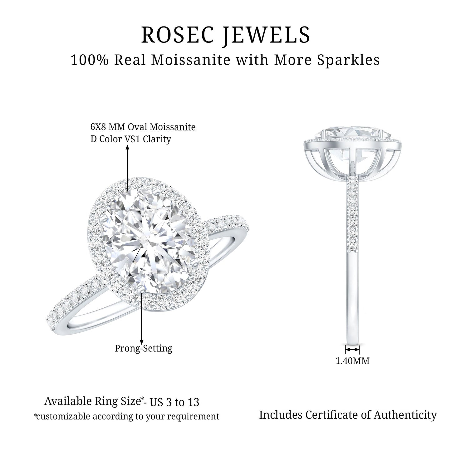 Oval Brilliant Cut Moissanite Classic Engagement Ring