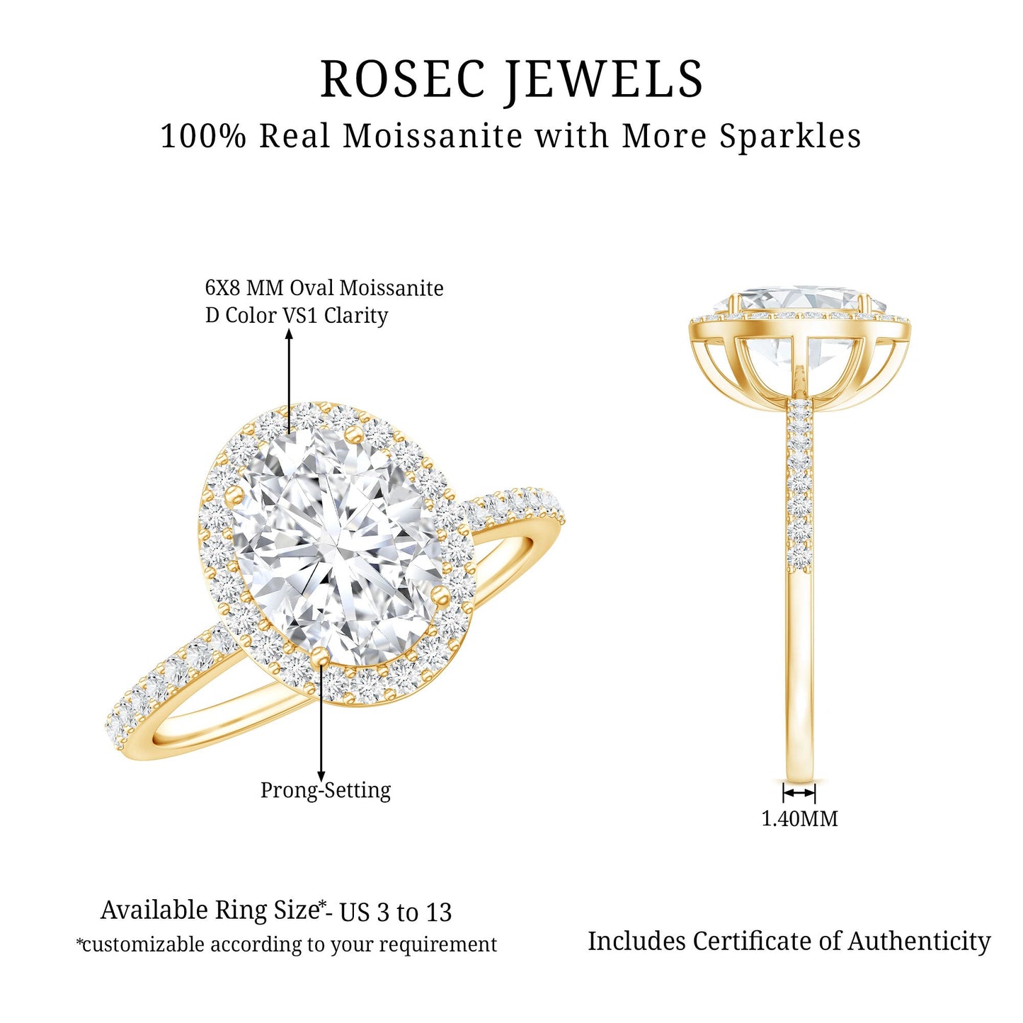 Oval Brilliant Cut Moissanite Classic Engagement Ring