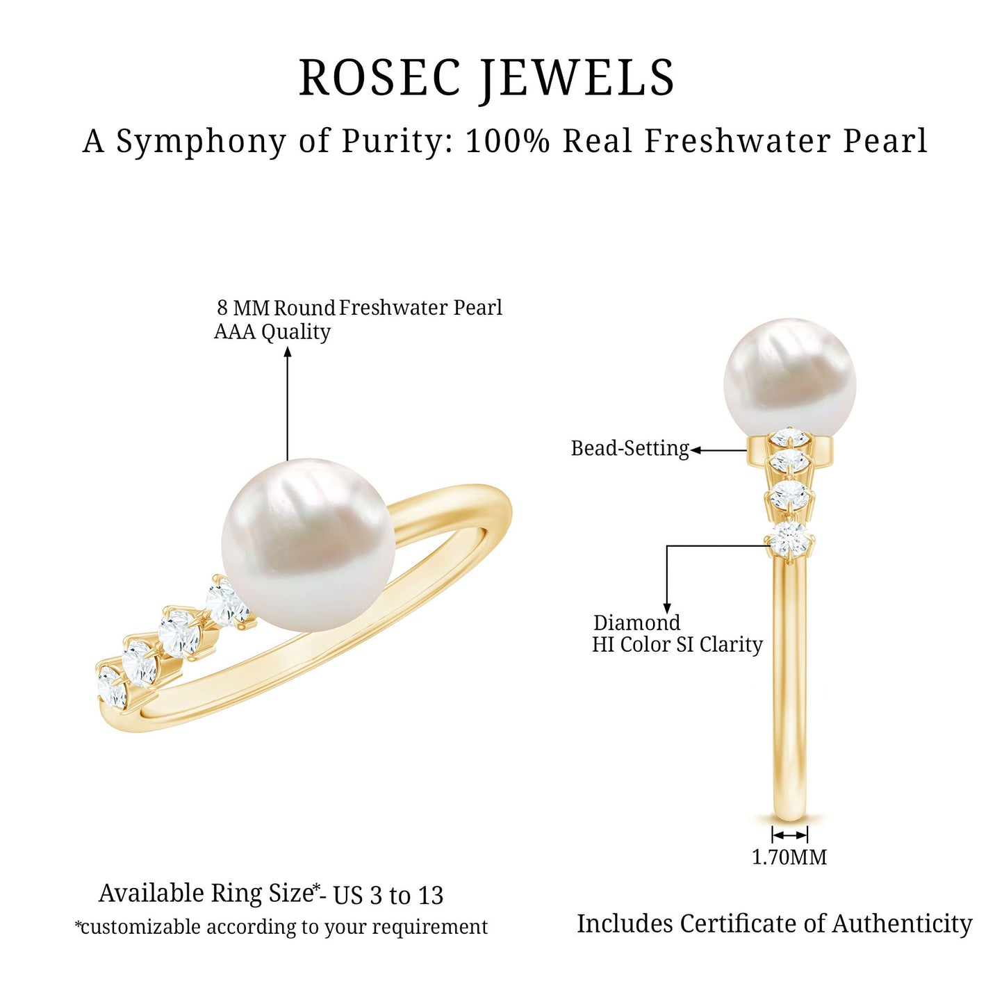 7.4 Carat Freshwater Pearl Engagement Ring with Diamond for Women