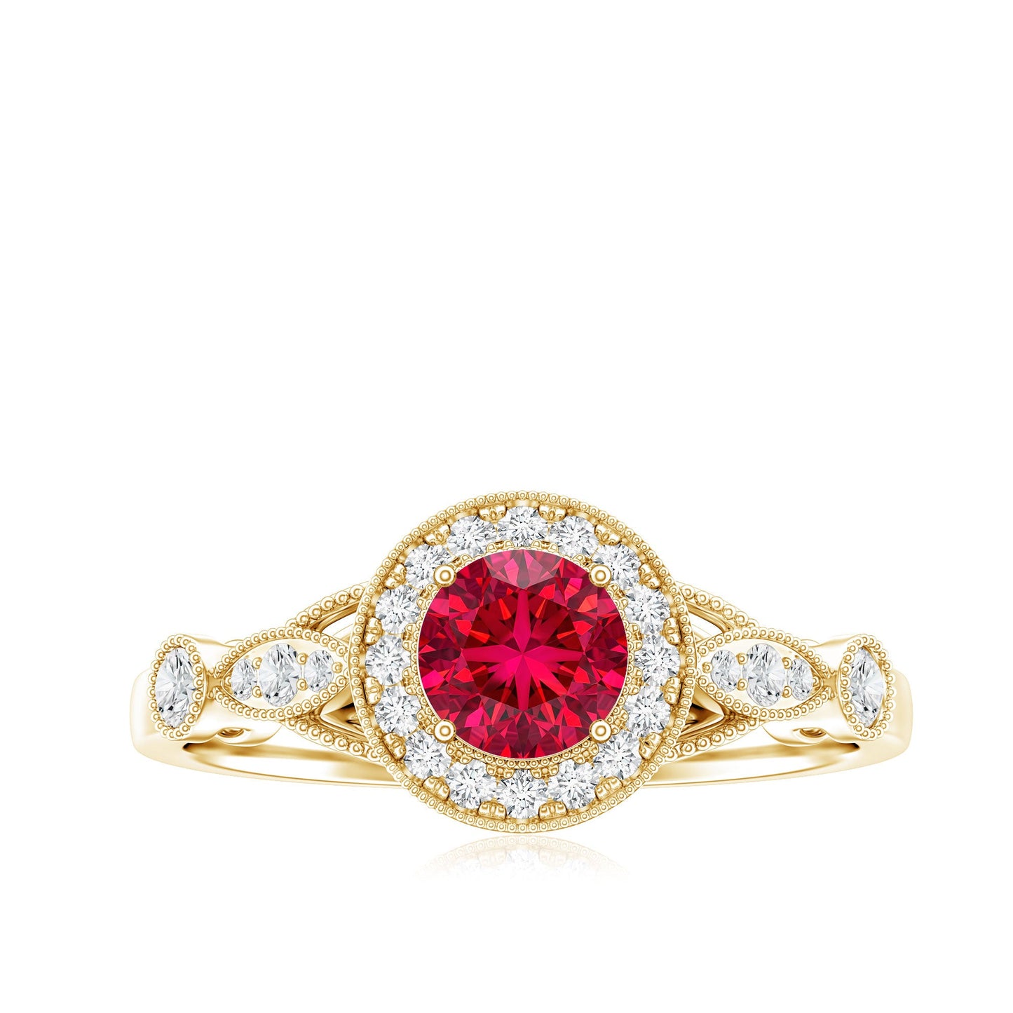Antique Inspired Lab Created Ruby and Diamond Engagement Ring