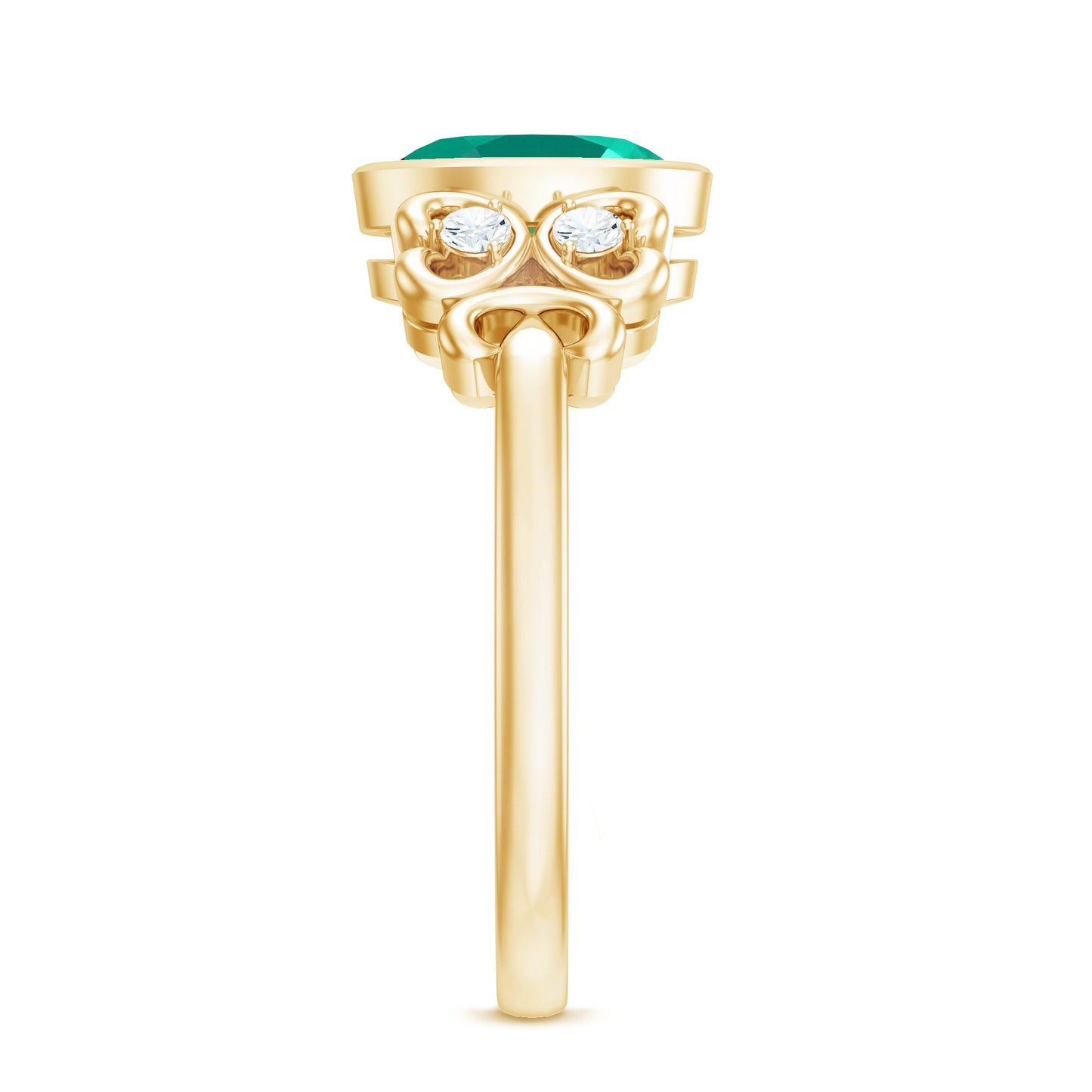 Certified Bezel Set Lab Grown Emerald Antique Looking Engagement Ring with Diamond