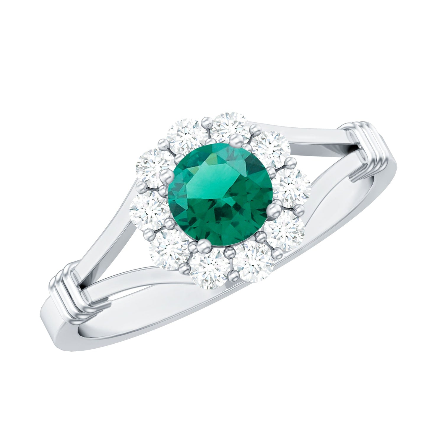 Certified 0.8 Carat Lab Grown Emerald Diamond Flower Engagement Ring with Split Shank