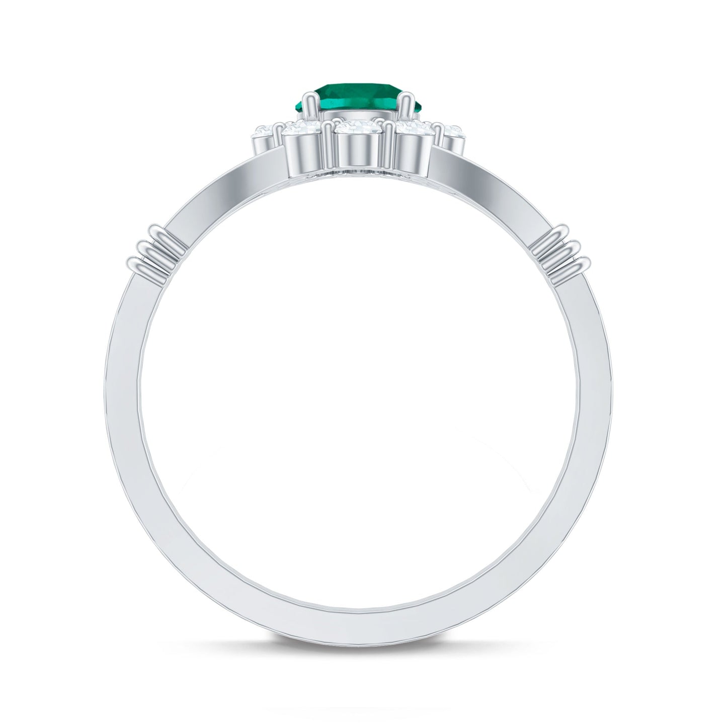 Certified 0.8 Carat Lab Grown Emerald Diamond Flower Engagement Ring with Split Shank
