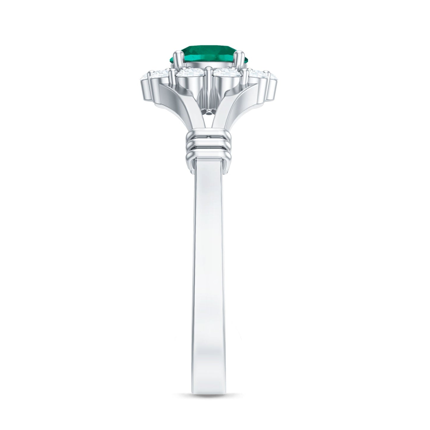 Certified 0.8 Carat Lab Grown Emerald Diamond Flower Engagement Ring with Split Shank