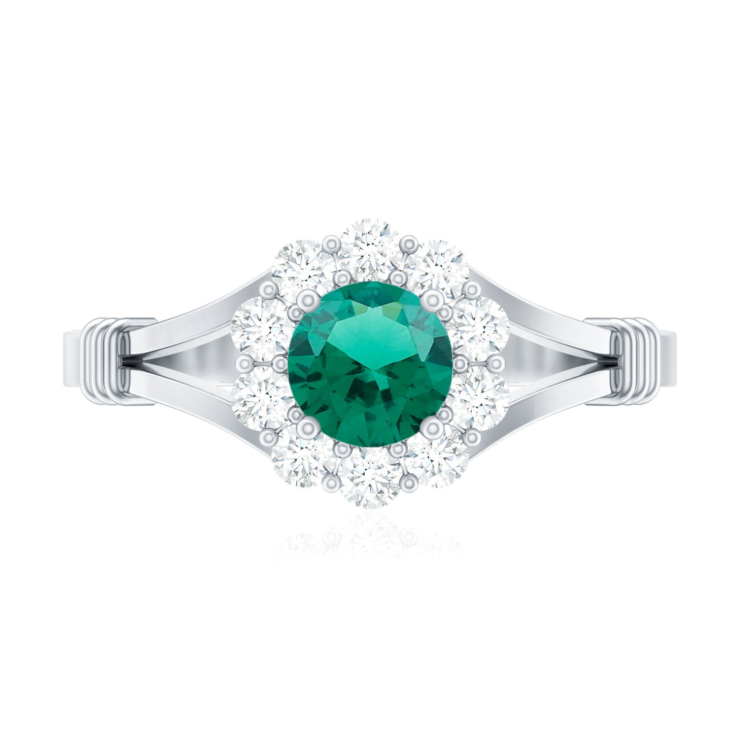 Certified 0.8 Carat Lab Grown Emerald Diamond Flower Engagement Ring with Split Shank