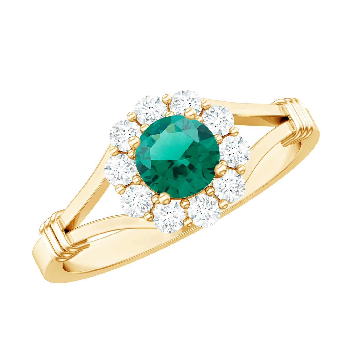 Certified 0.8 Carat Lab Grown Emerald Diamond Flower Engagement Ring with Split Shank