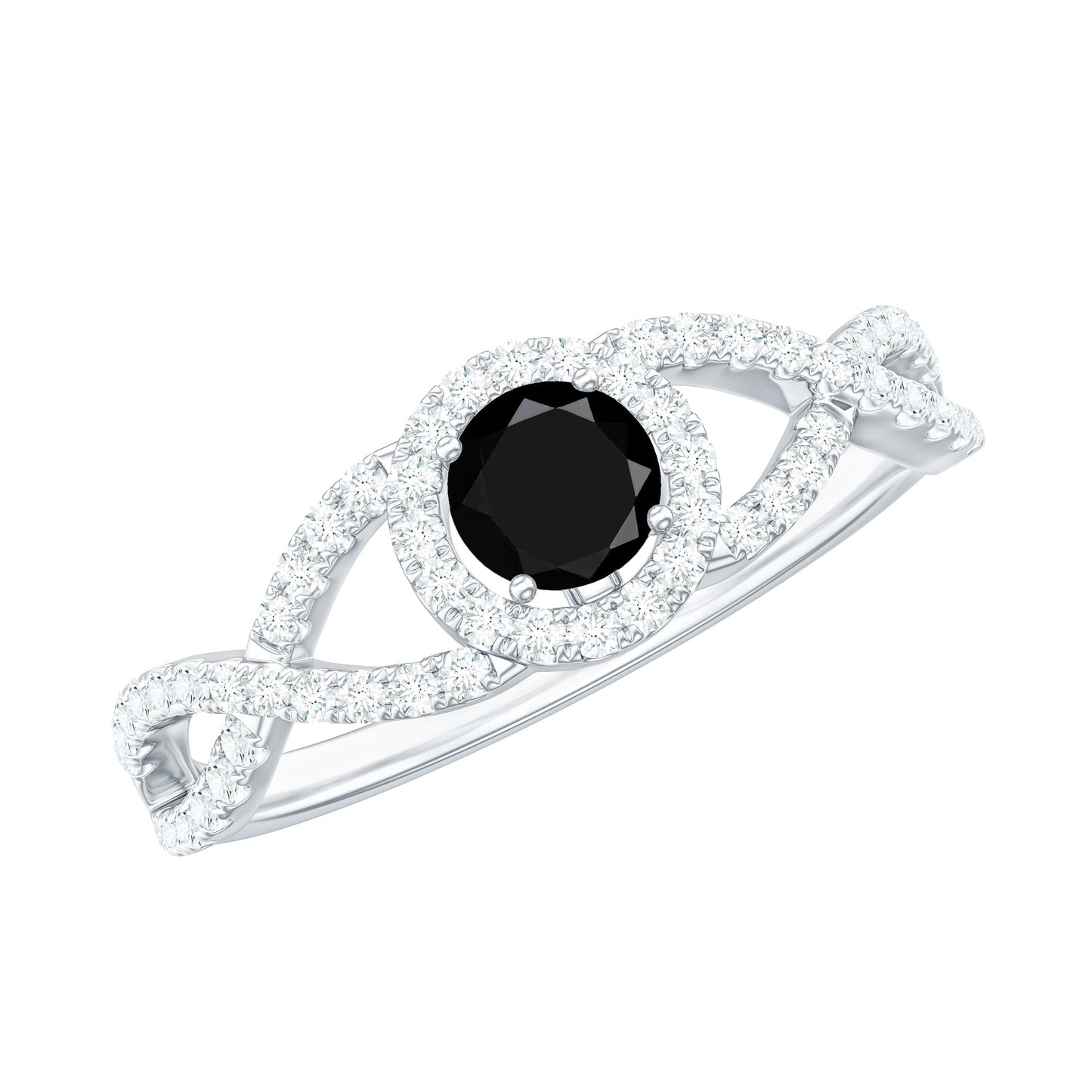 Certified 0.84 Carat Lab Grown Black Diamond Engagement Ring with Criss Cross White Diamond
