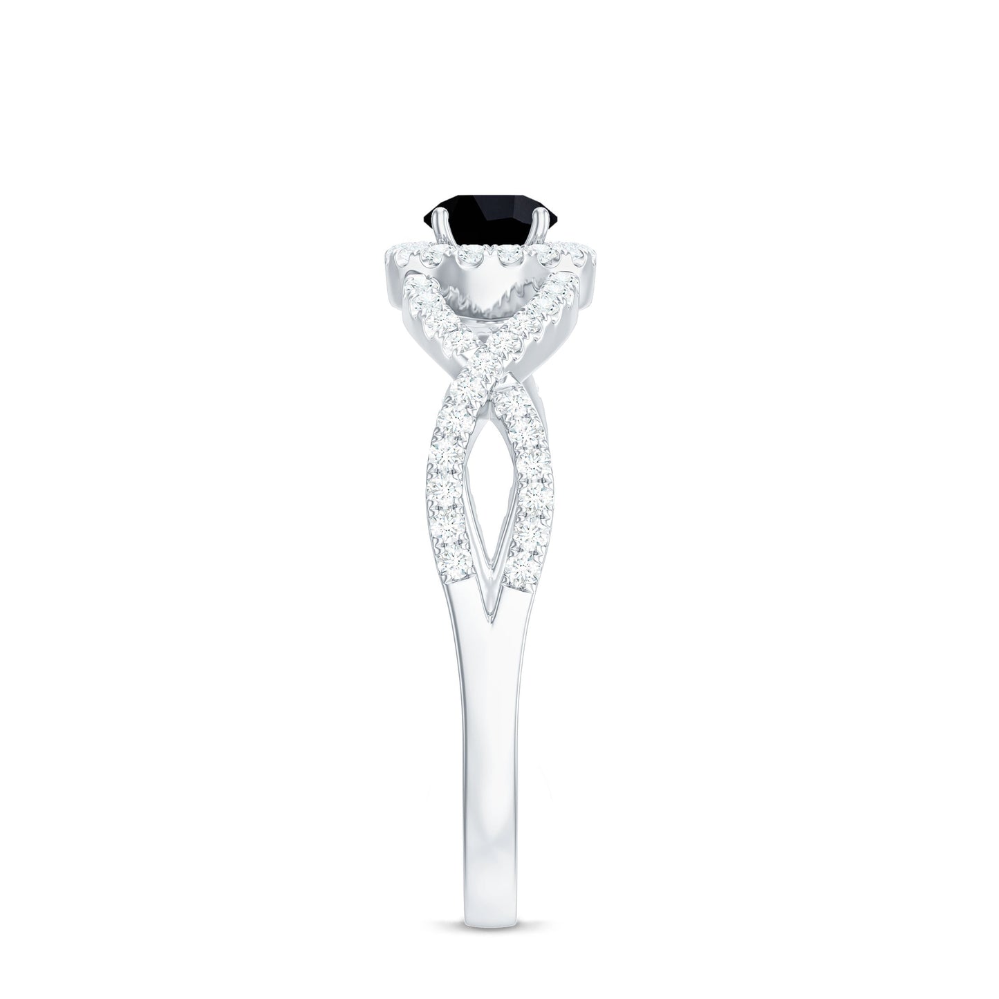 Certified 0.84 Carat Lab Grown Black Diamond Engagement Ring with Criss Cross White Diamond