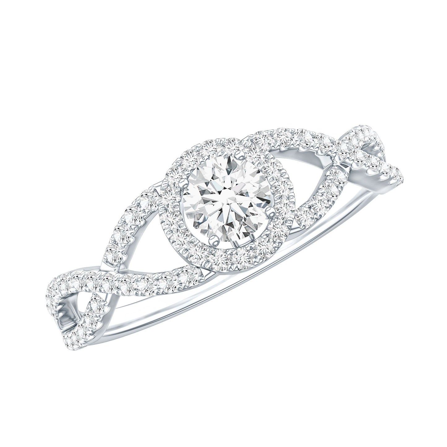 Round Shape Moissanite Crossover Engagement Ring for Women