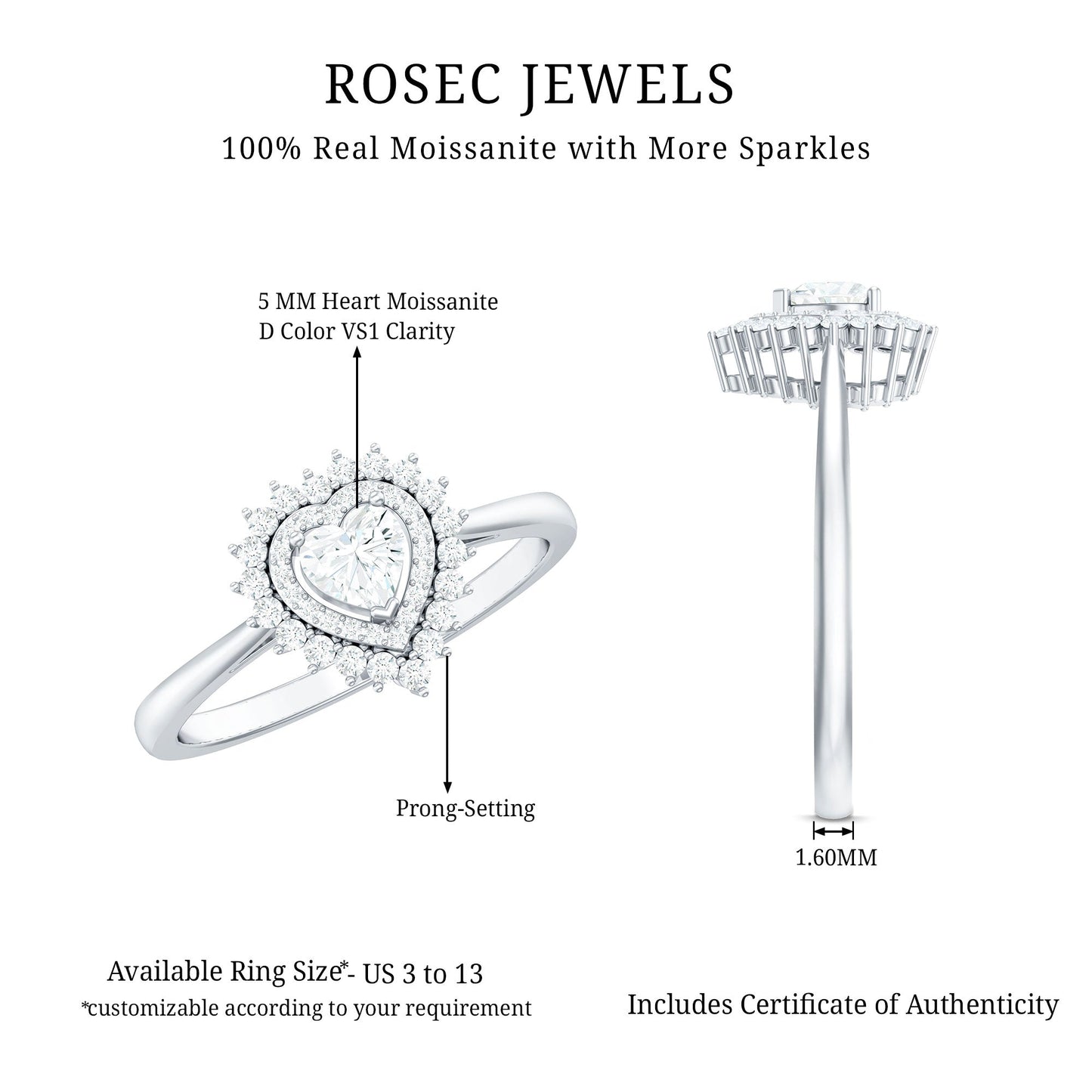 Heart Shape Moissanite Engagement Ring with Double Halo