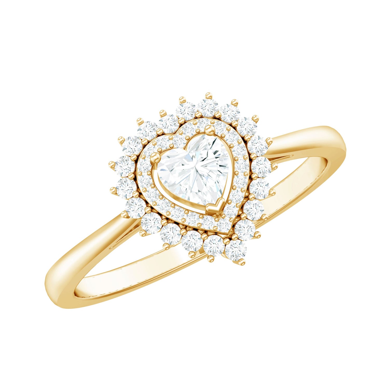 Heart Shape Moissanite Engagement Ring with Double Halo