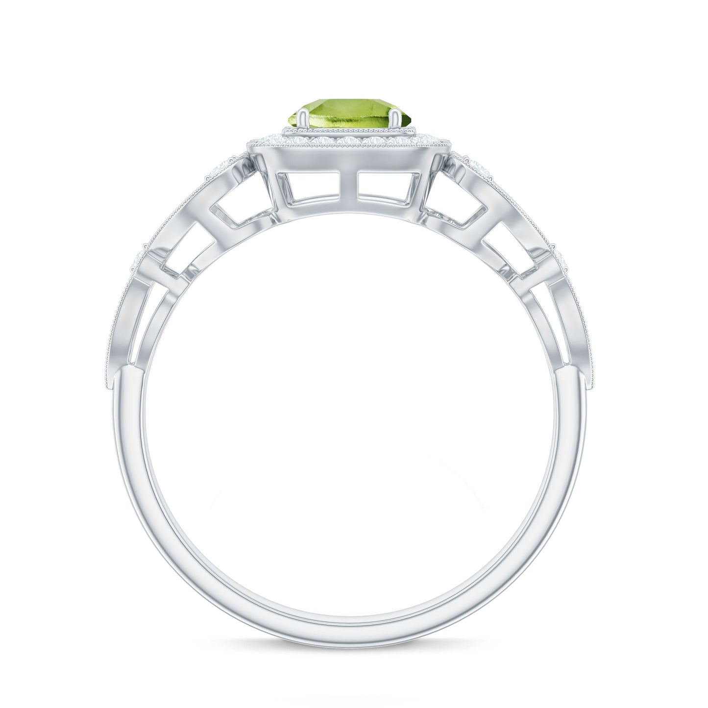 Vintage Style 0.5 Carat Peridot Engagement Ring with Diamond Halo