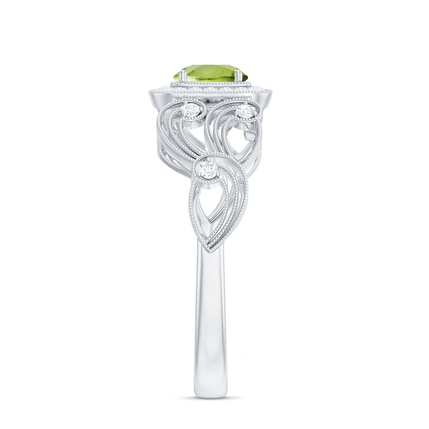 Vintage Style 0.5 Carat Peridot Engagement Ring with Diamond Halo