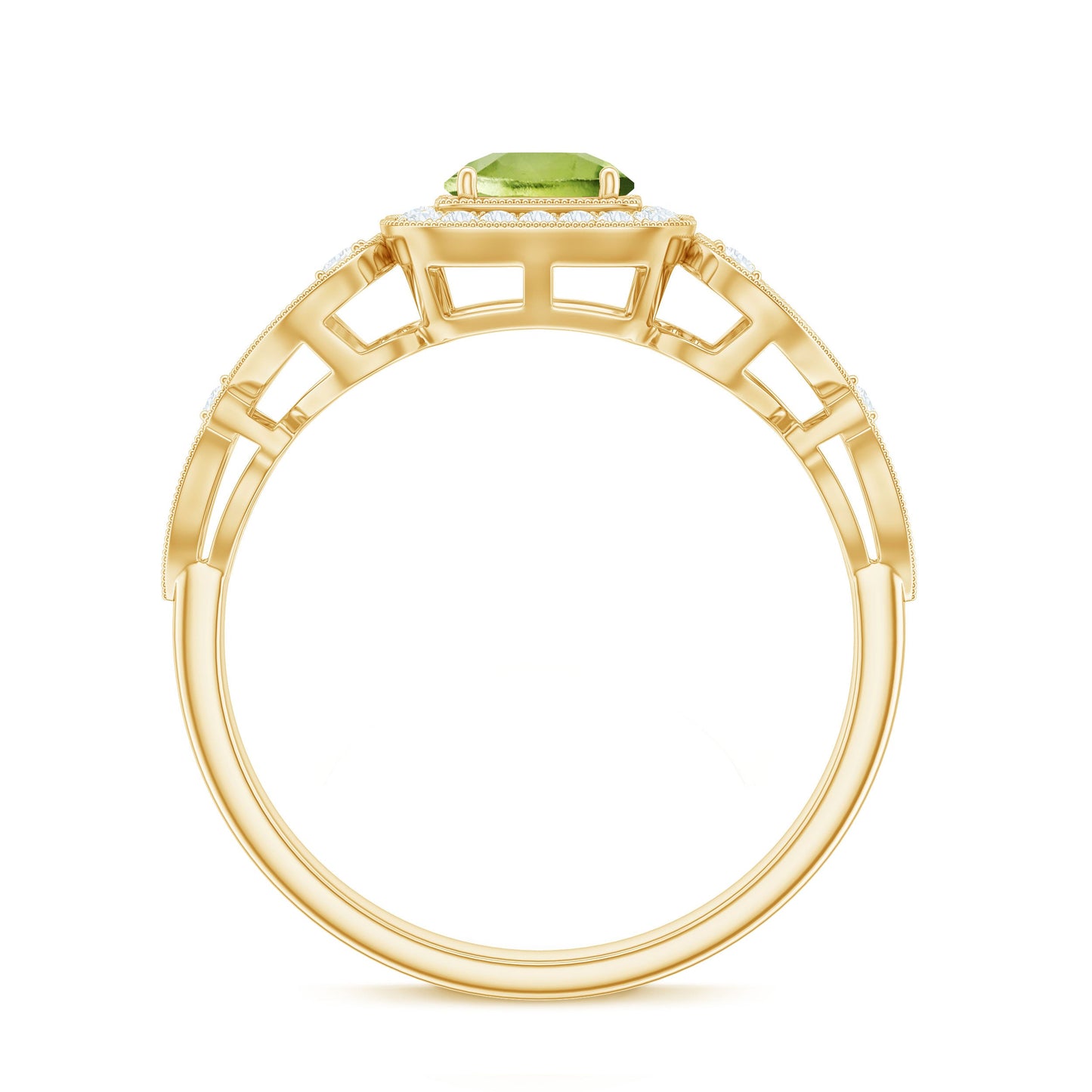 Vintage Style 0.5 Carat Peridot Engagement Ring with Diamond Halo