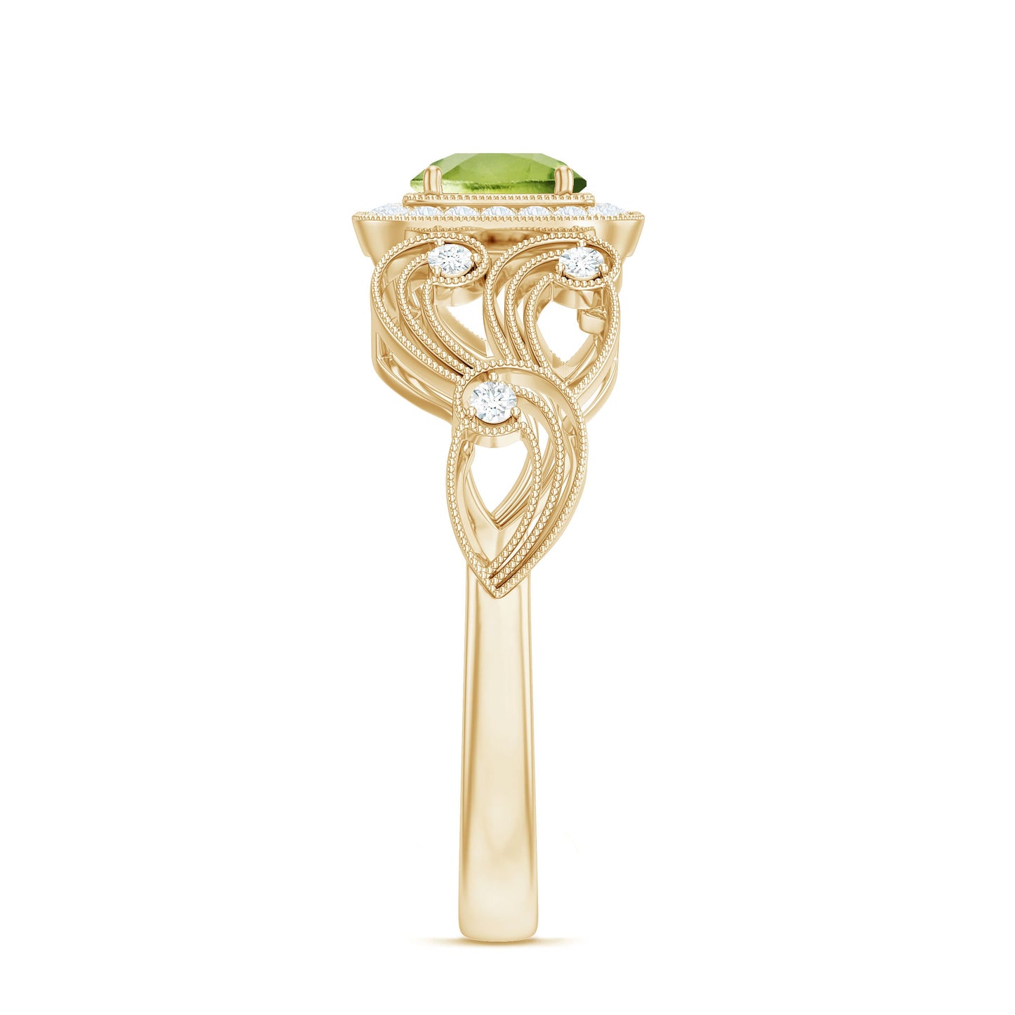 Vintage Style 0.5 Carat Peridot Engagement Ring with Diamond Halo