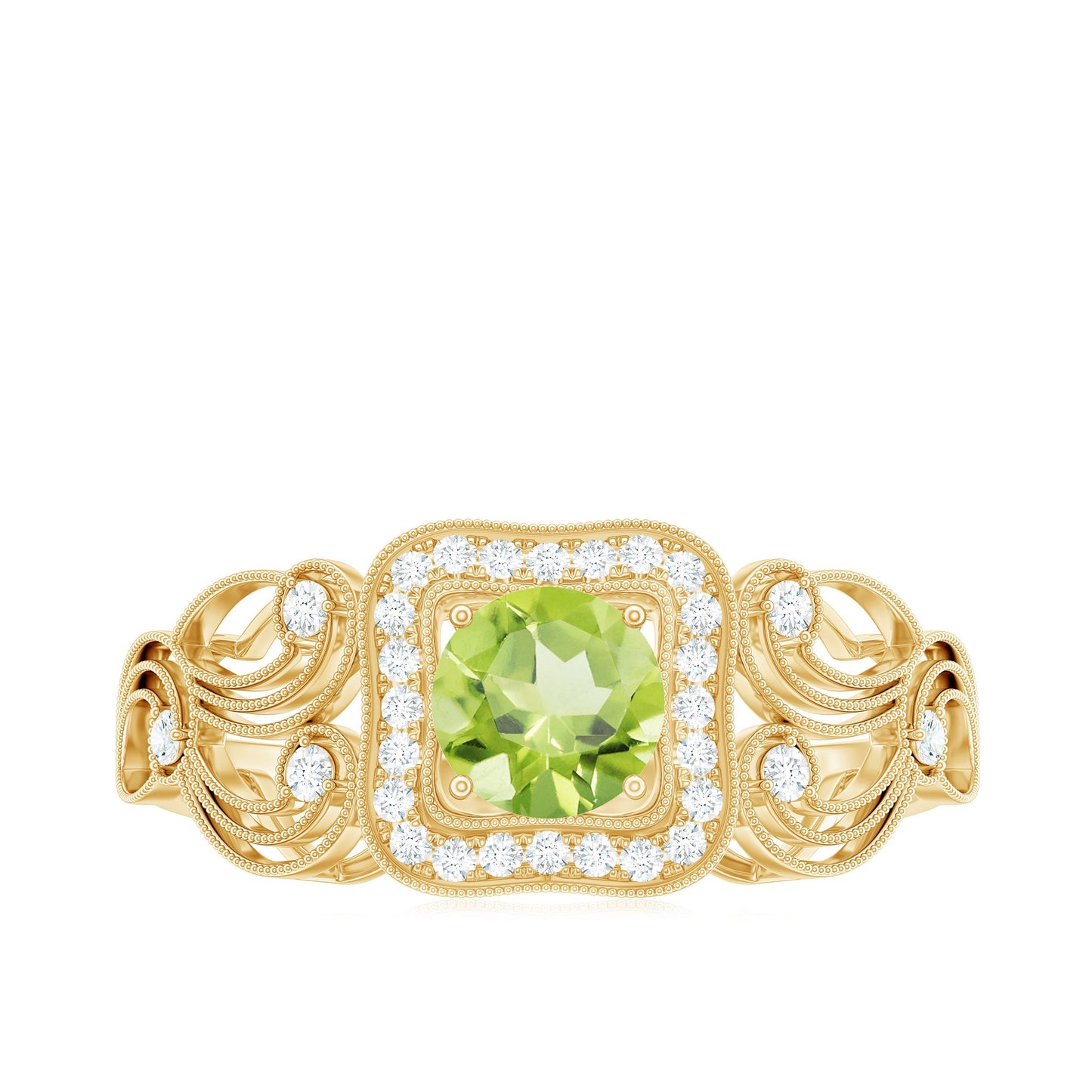 Vintage Style 0.5 Carat Peridot Engagement Ring with Diamond Halo