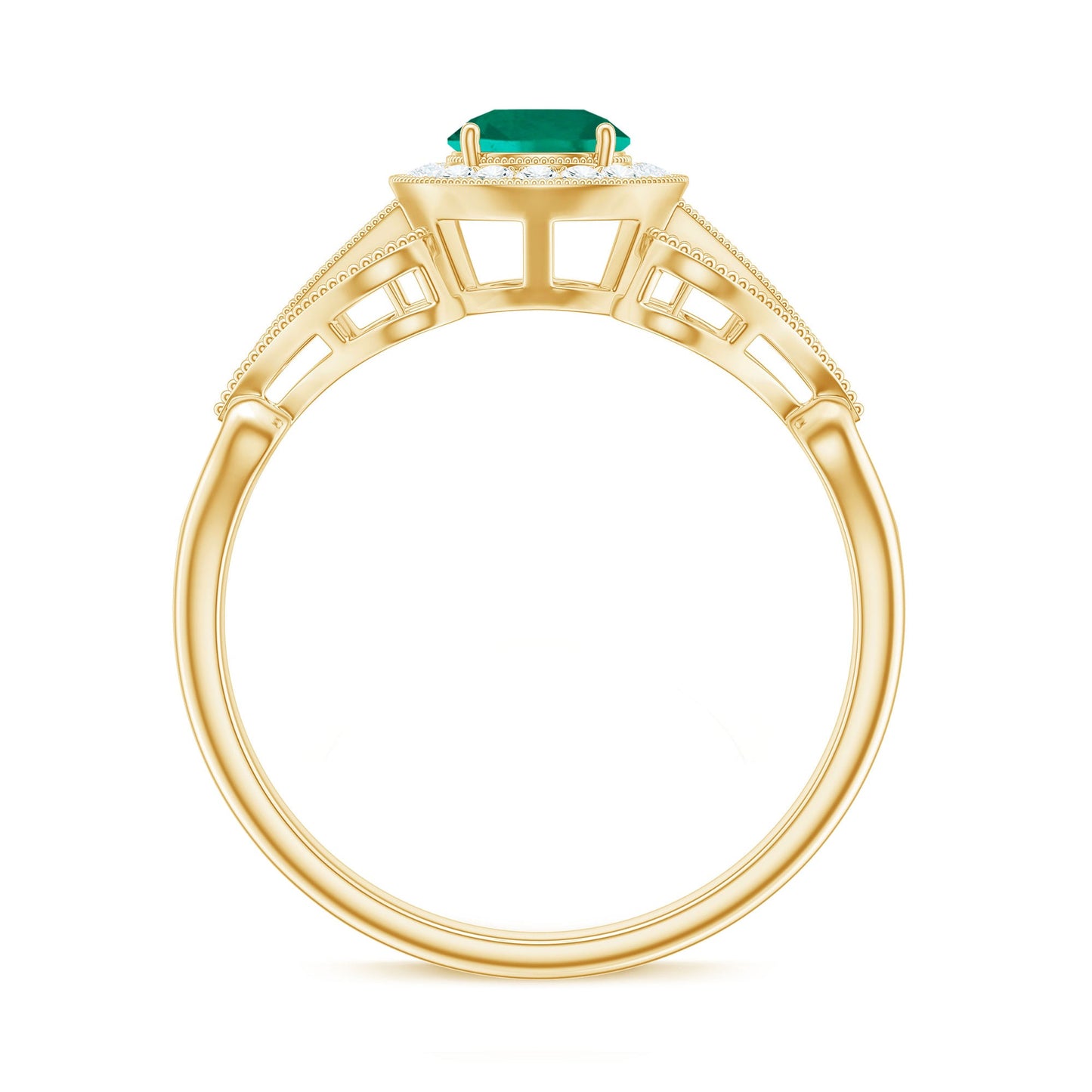 Certified Lab Grown Emerald Vintage Looking Engagement Ring with Diamond