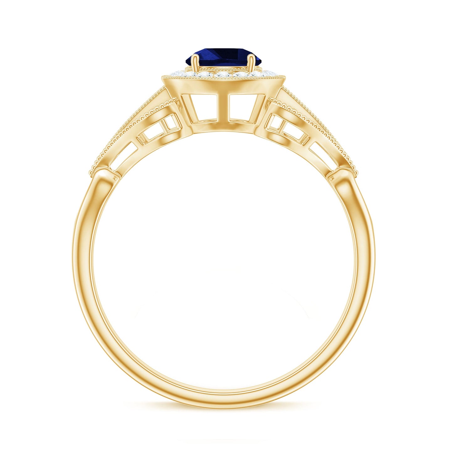 Certified 0.6 Carat Lab Grown Blue Sapphire Retro Engagement Ring with Diamond