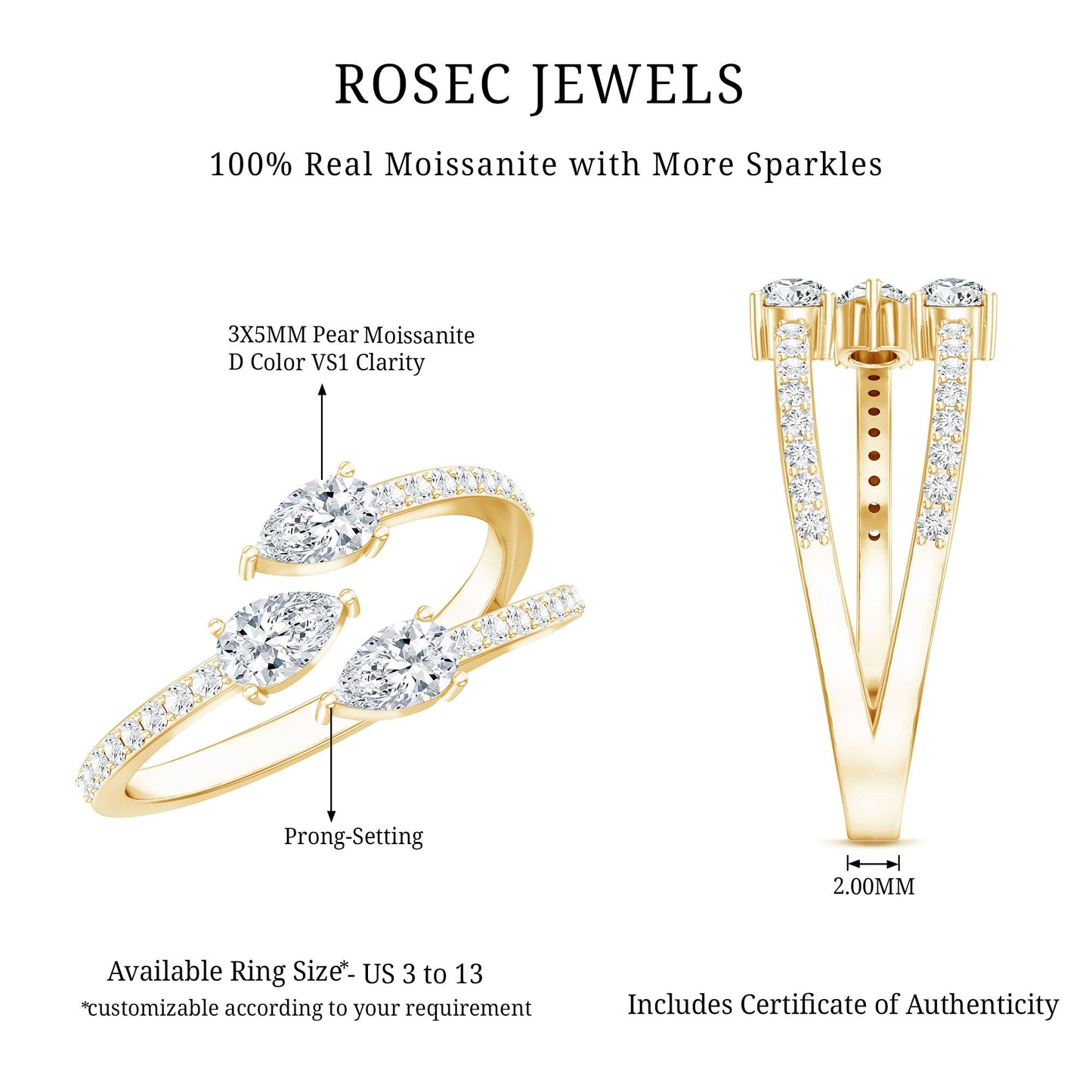 East West Style Moissanite 3 Stone Wrap Ring