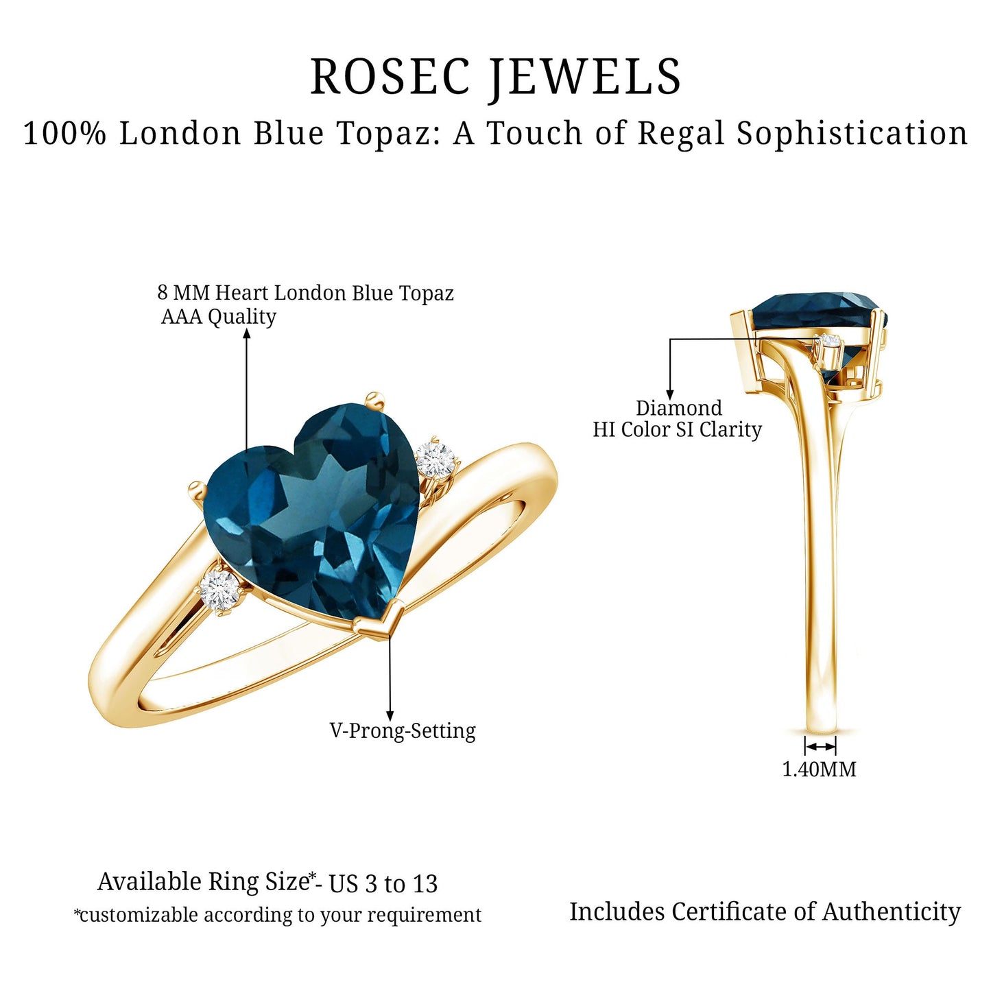 Heart Shaped London Blue Topaz Engagement Ring with Diamonds