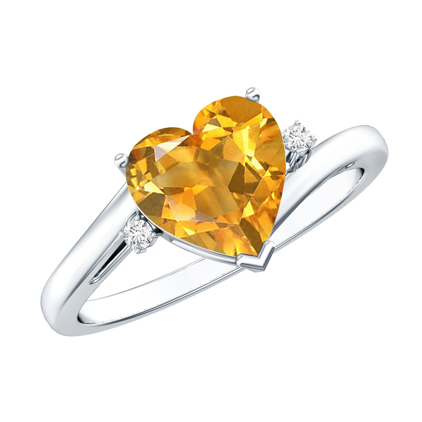 Natural 2 Carat Citrine Heart Engagement Ring with Diamond