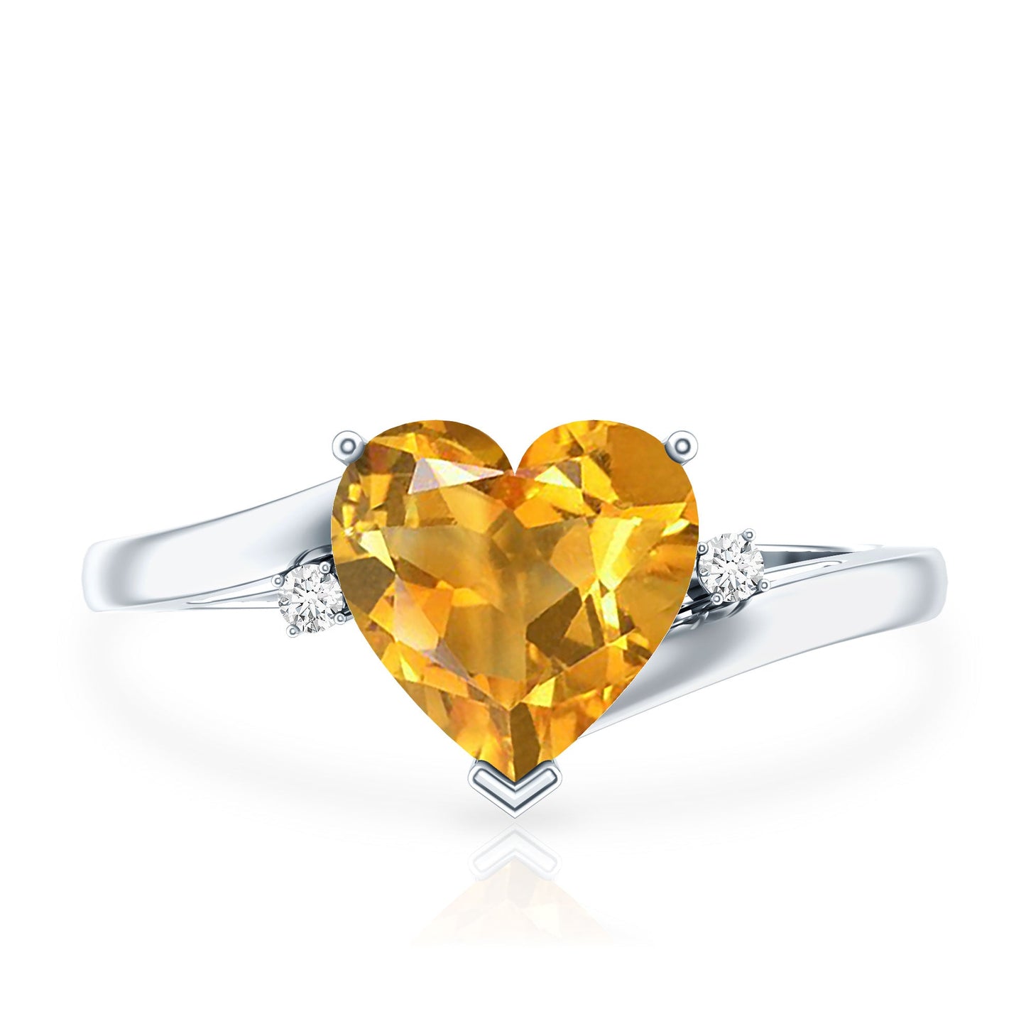 Natural 2 Carat Citrine Heart Engagement Ring with Diamond
