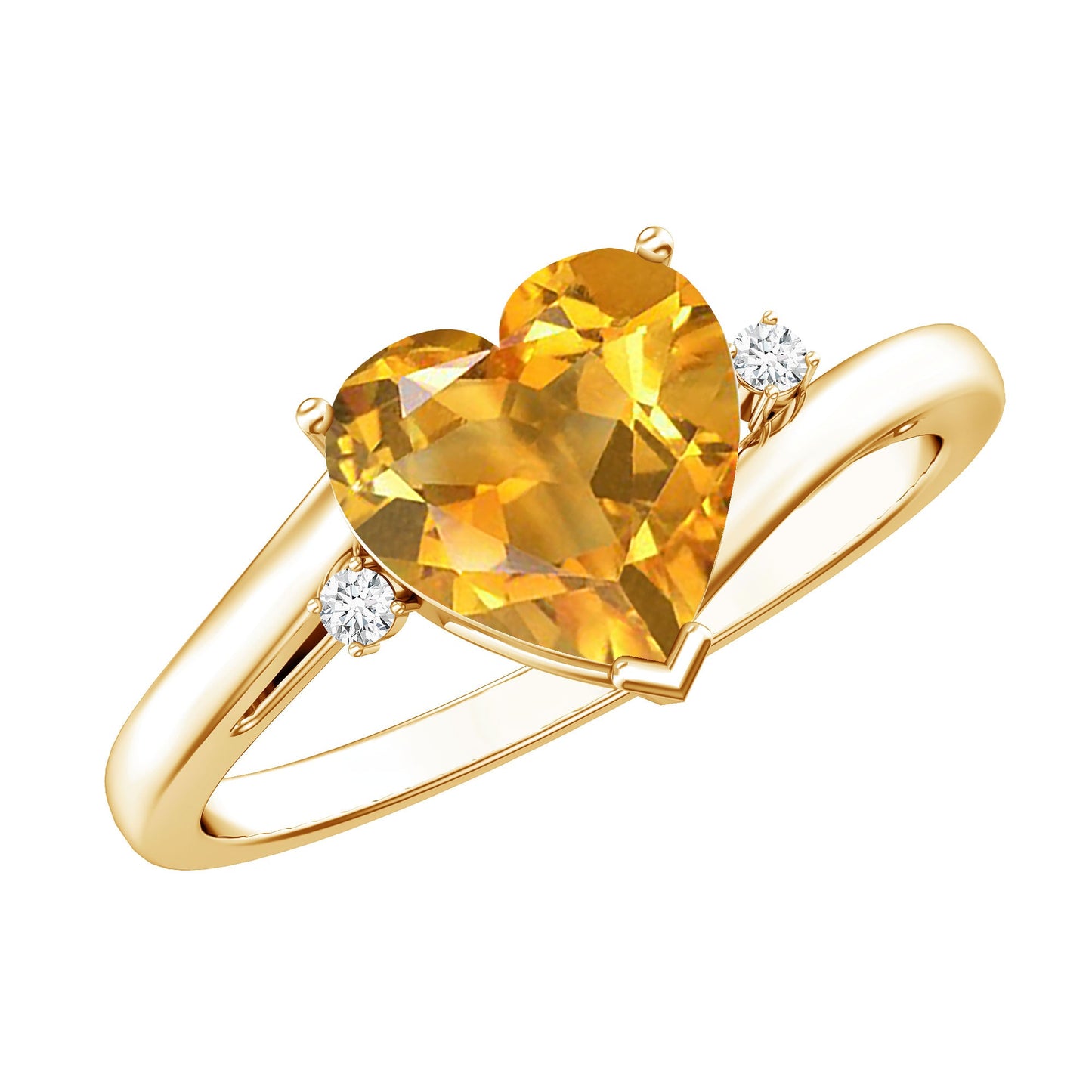 Natural 2 Carat Citrine Heart Engagement Ring with Diamond