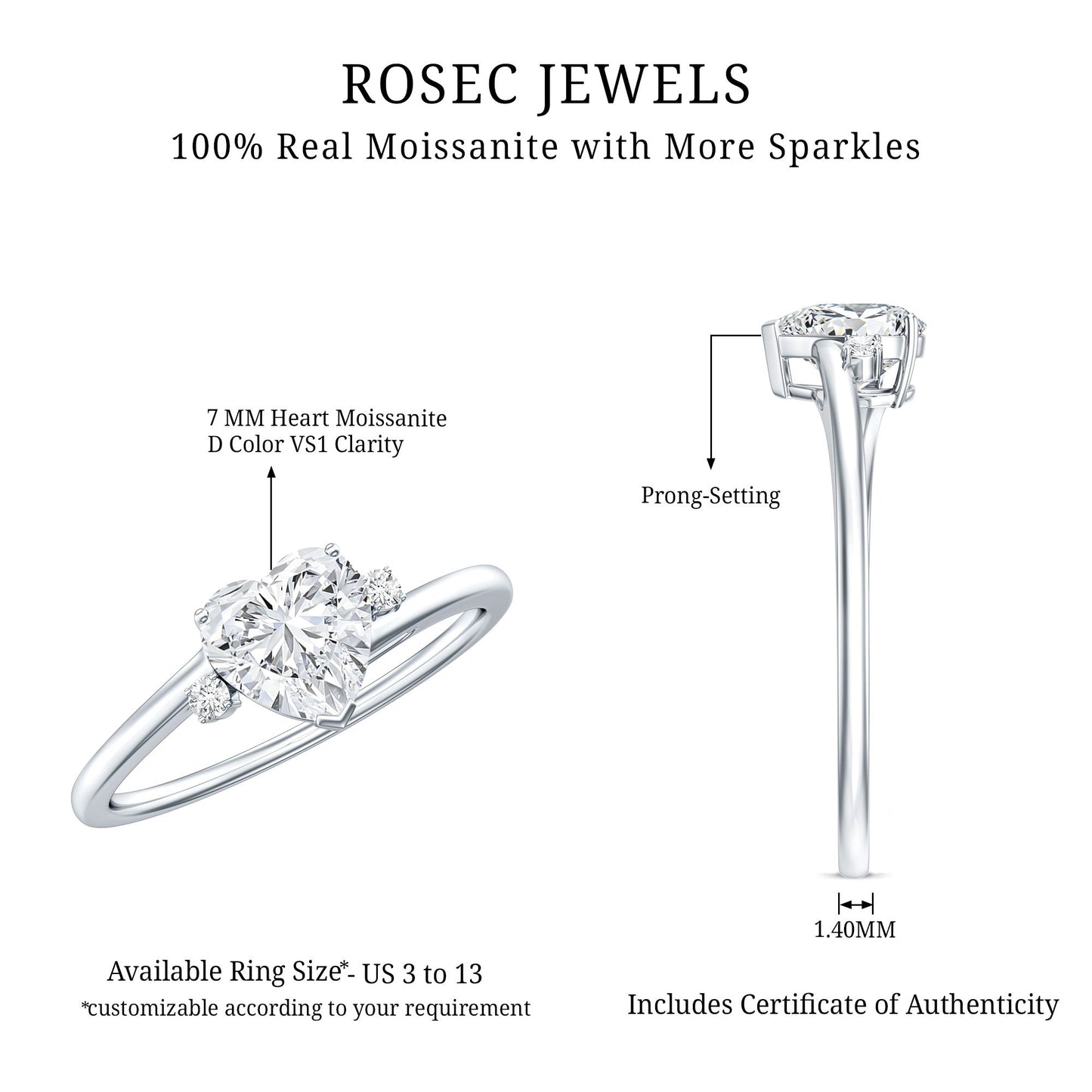 1.5 Carat Solitaire Moissanite Heart Promise Ring