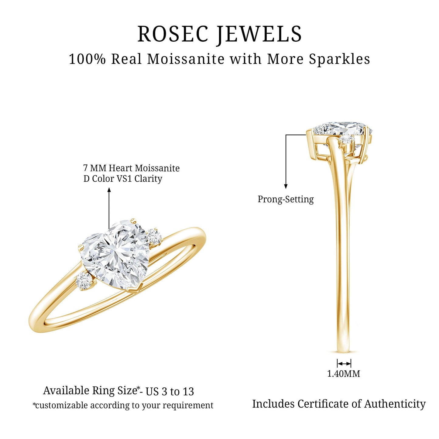 1.5 Carat Solitaire Moissanite Heart Promise Ring