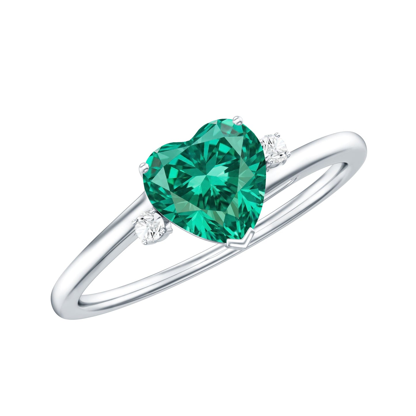 Certified Lab Grown Emerald Heart Shaped Promise Engagement Ring with Diamond