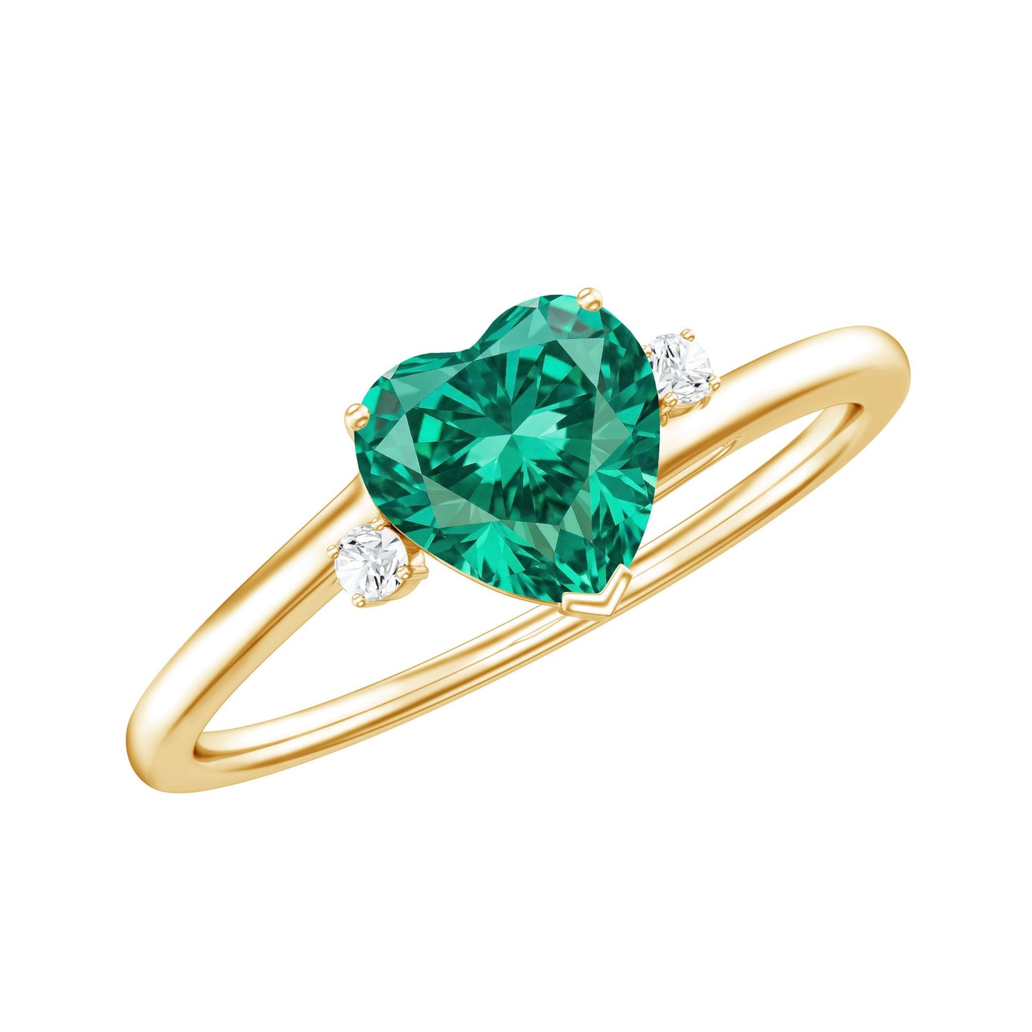 Certified Lab Grown Emerald Heart Shaped Promise Engagement Ring with Diamond