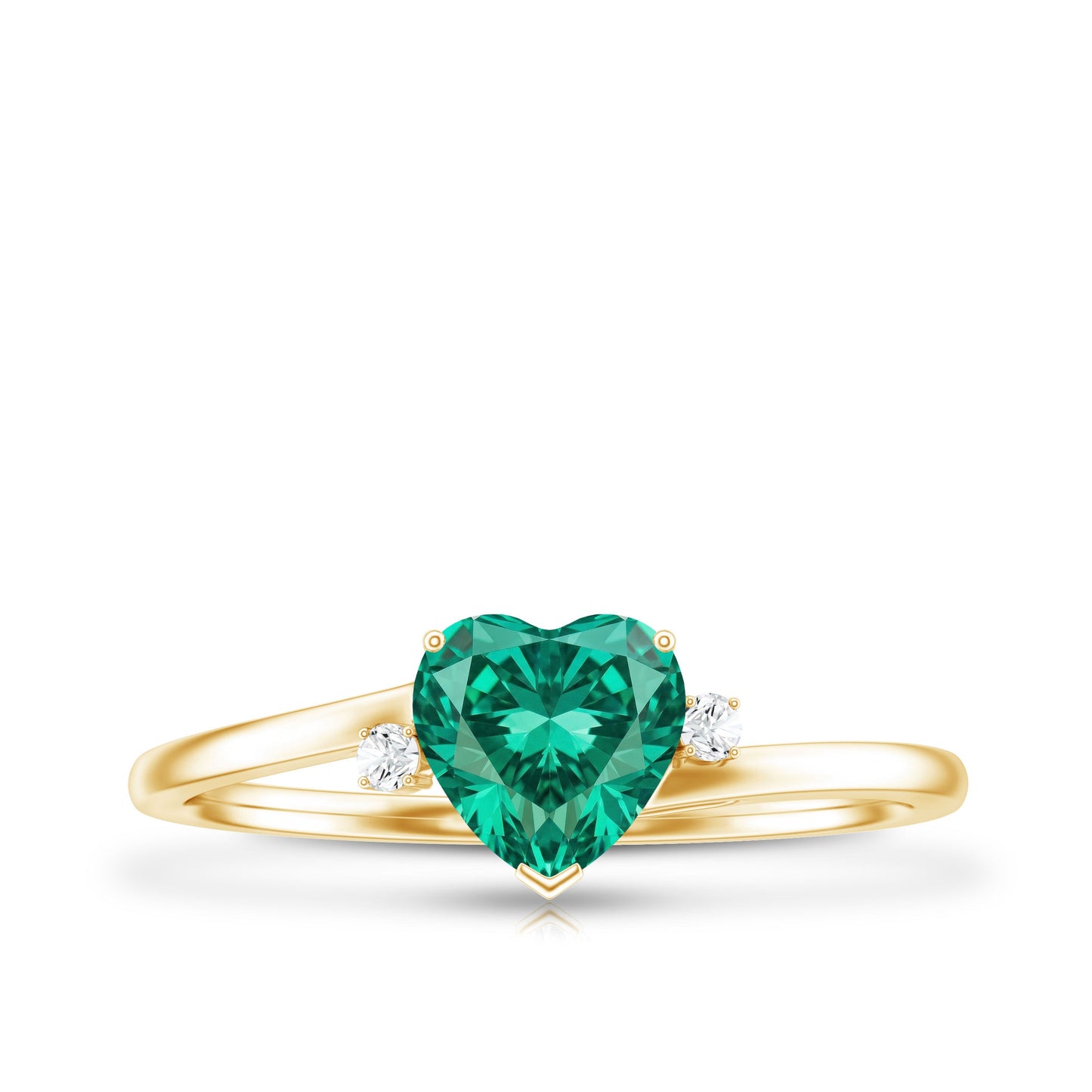Certified Lab Grown Emerald Heart Shaped Promise Engagement Ring with Diamond