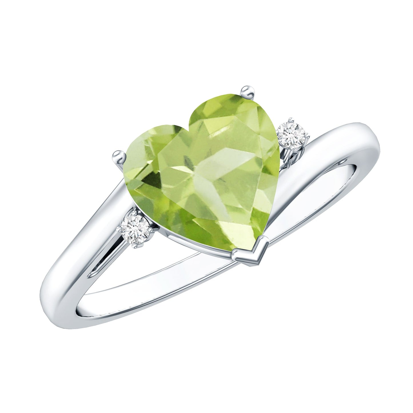 Real 2 Carat Peridot Heart Engagement Ring with Diamond