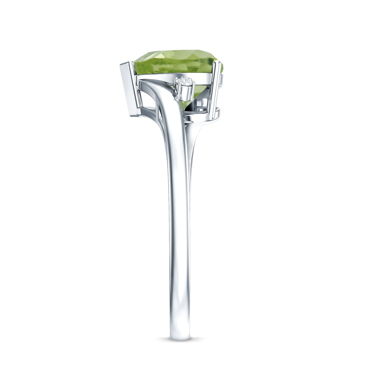 Real 2 Carat Peridot Heart Engagement Ring with Diamond