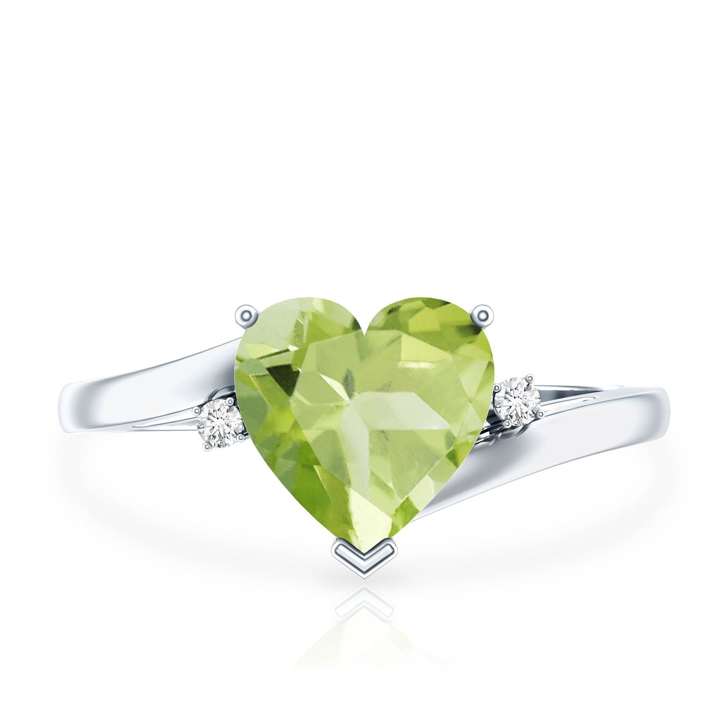 Real 2 Carat Peridot Heart Engagement Ring with Diamond