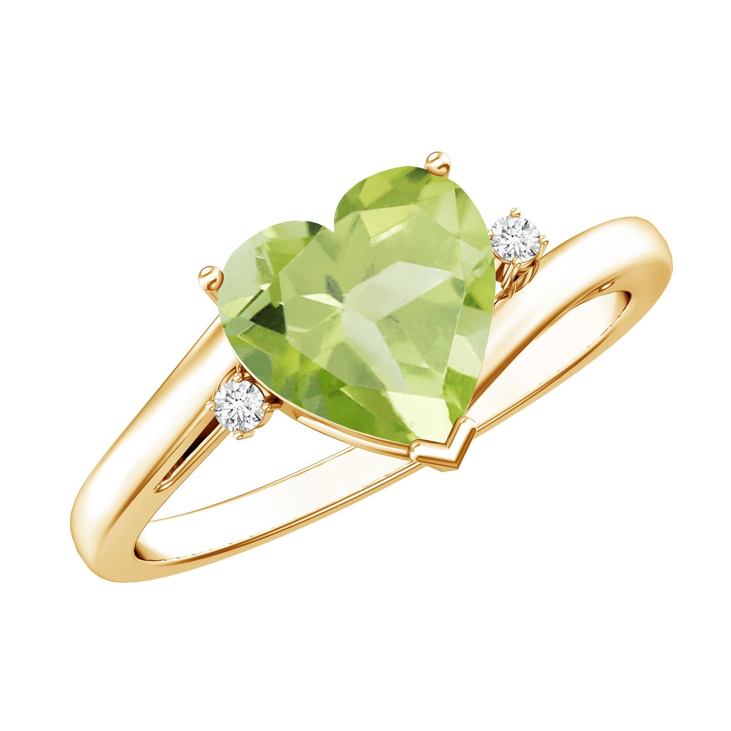 Real 2 Carat Peridot Heart Engagement Ring with Diamond