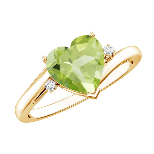 Real 2 Carat Peridot Heart Engagement Ring with Diamond