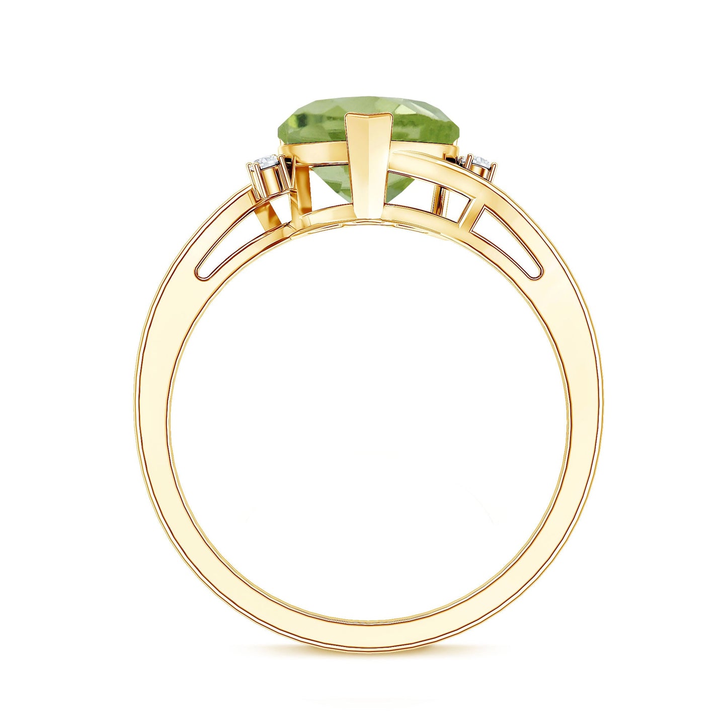 Real 2 Carat Peridot Heart Engagement Ring with Diamond