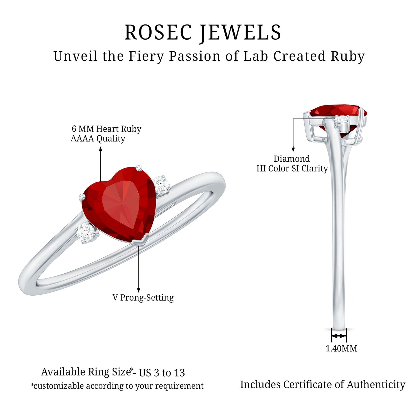 Heart Shape Lab Grown Ruby Solitaire Promise Ring with Diamond