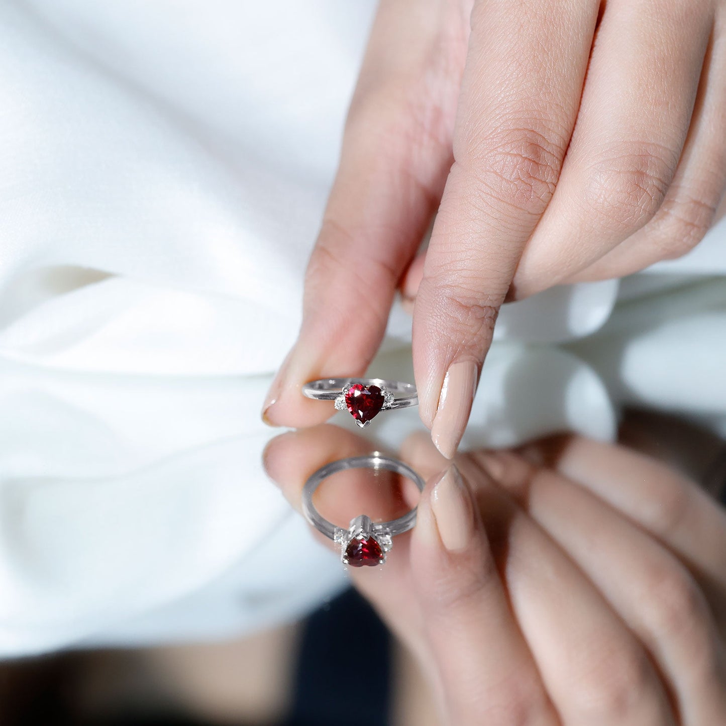 Heart Shape Lab Grown Ruby Solitaire Promise Ring with Diamond