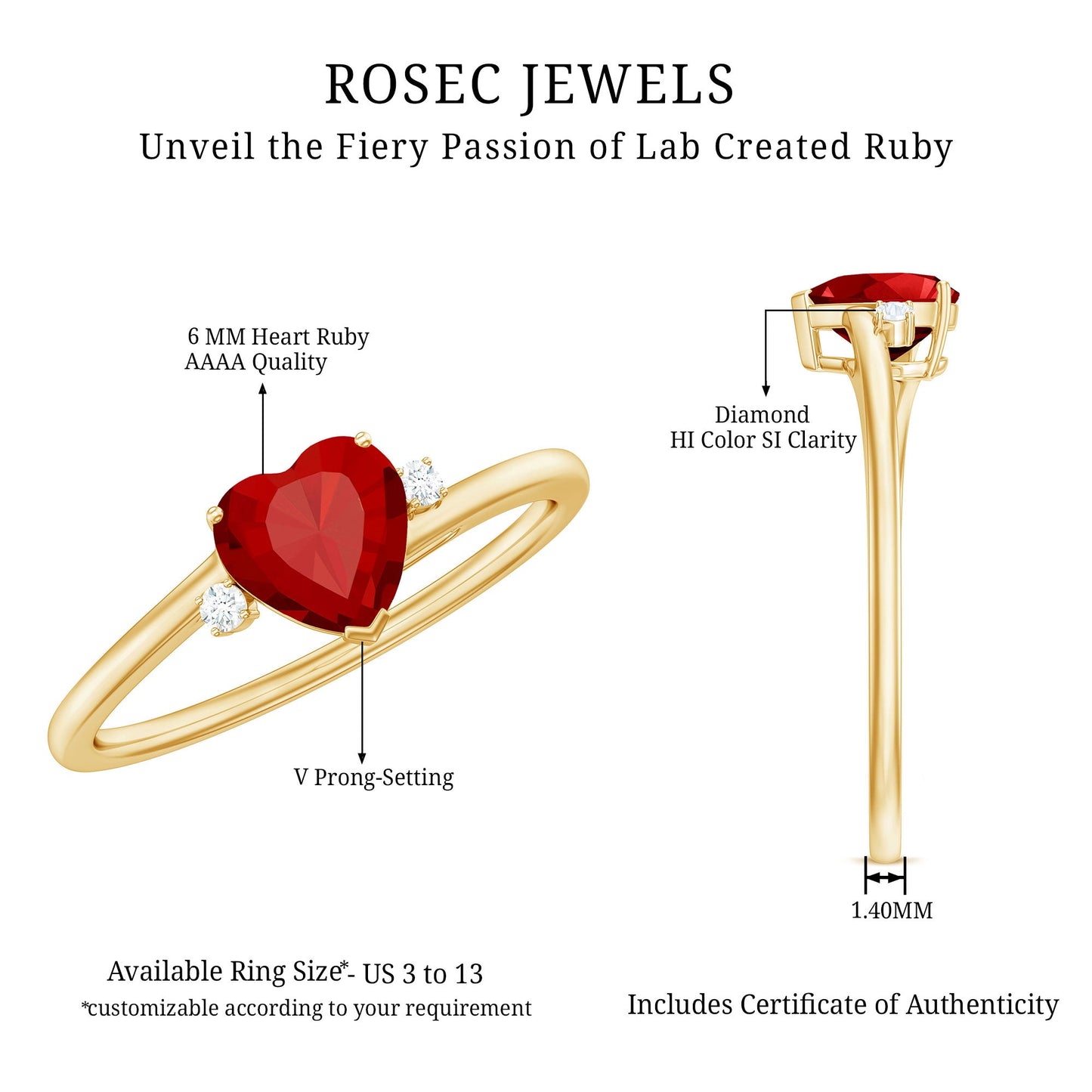 Heart Shape Lab Grown Ruby Solitaire Promise Ring with Diamond