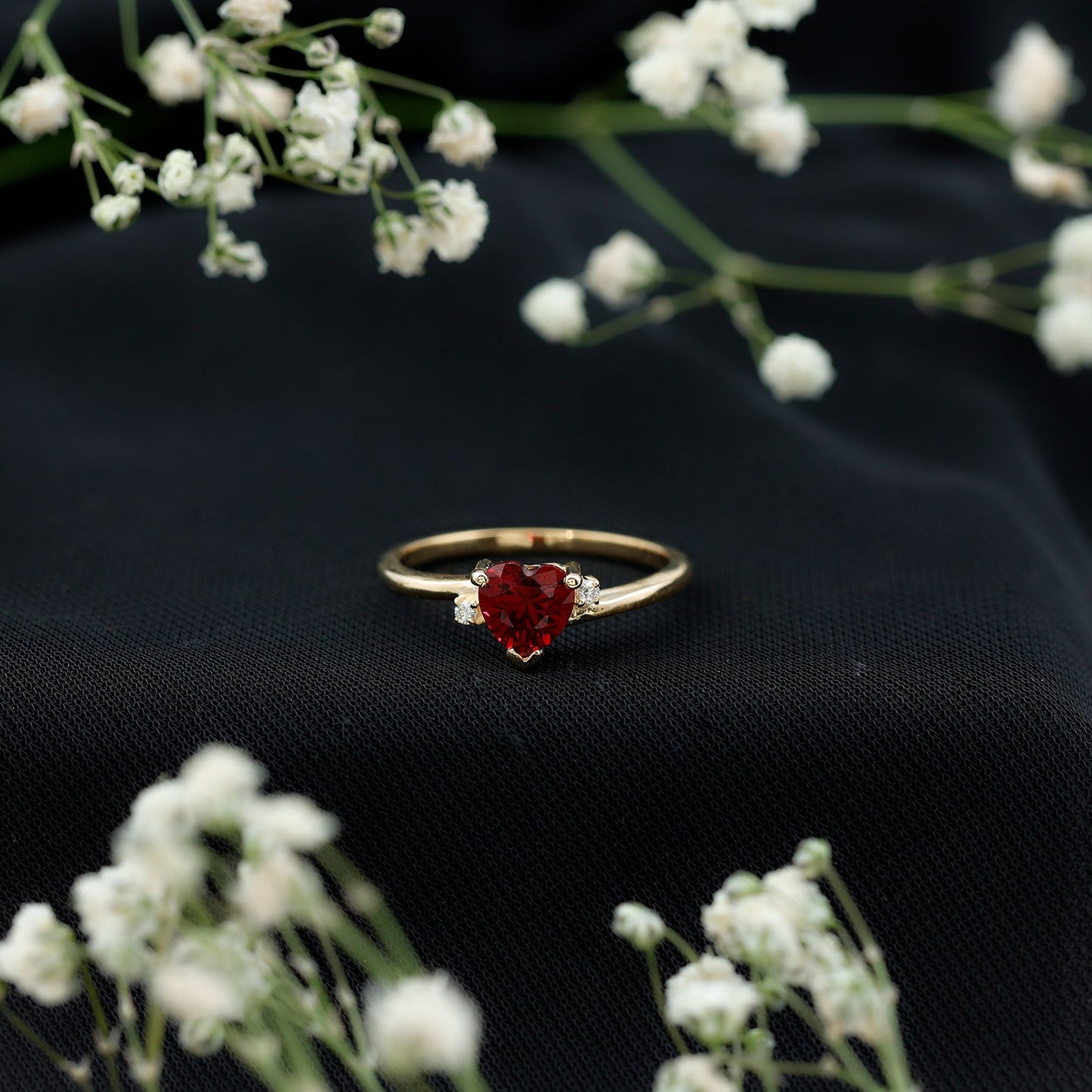 Heart Shape Lab Grown Ruby Solitaire Promise Ring with Diamond