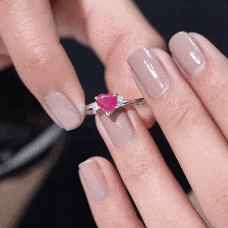Real 0.6 Carat Ruby Diamond Heart Promise Ring with Bypass Shank