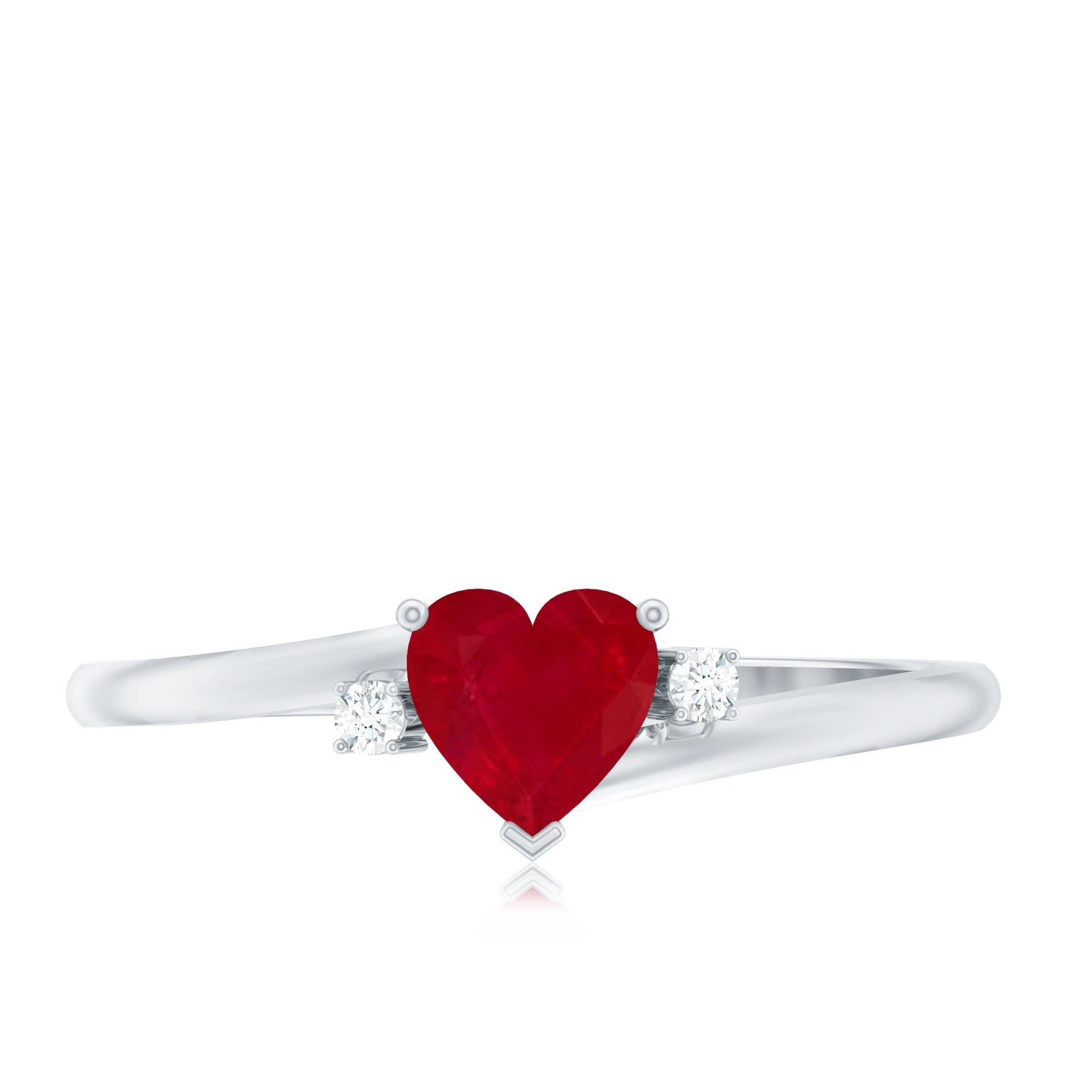 Real 0.6 Carat Ruby Diamond Heart Promise Ring with Bypass Shank