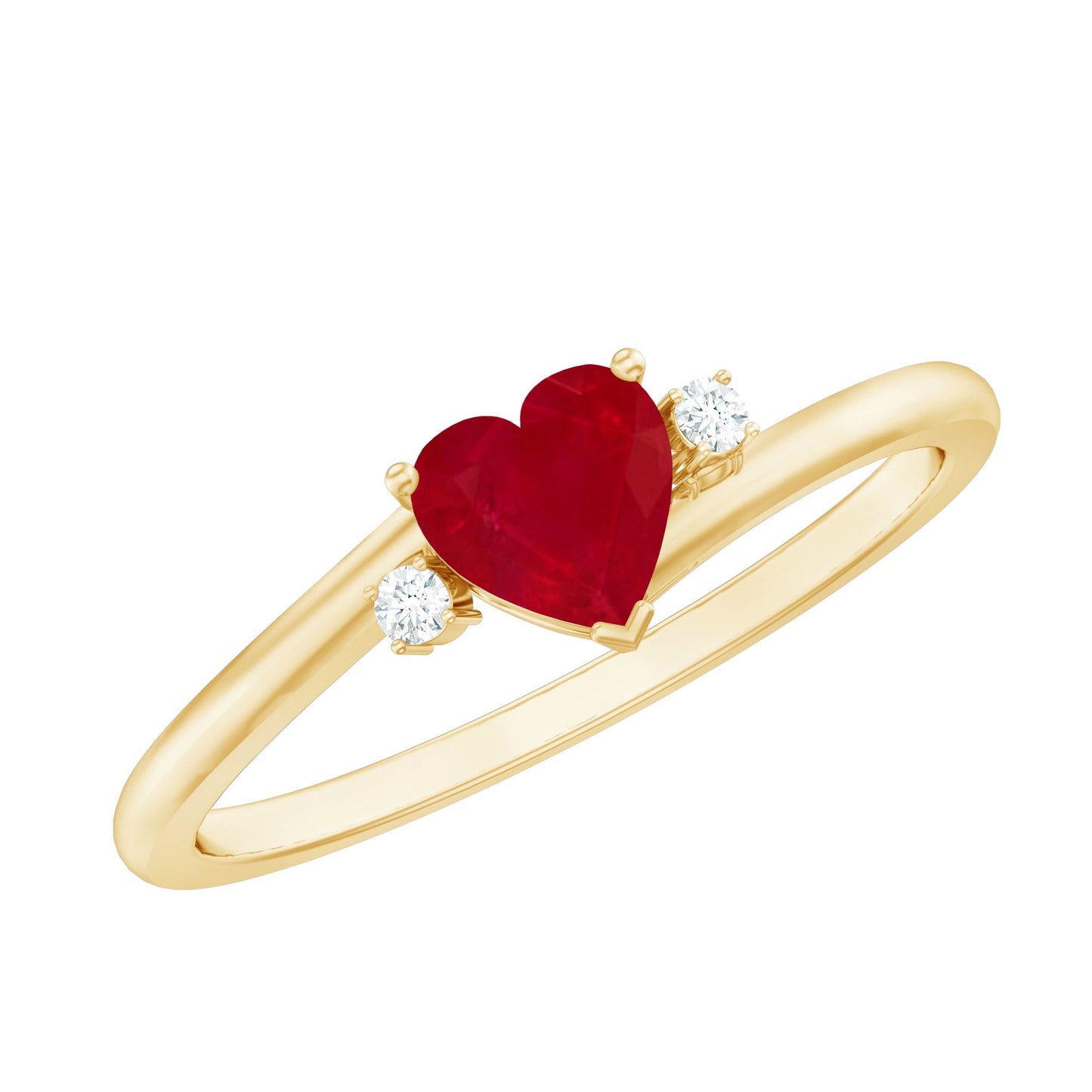 Real 0.6 Carat Ruby Diamond Heart Promise Ring with Bypass Shank